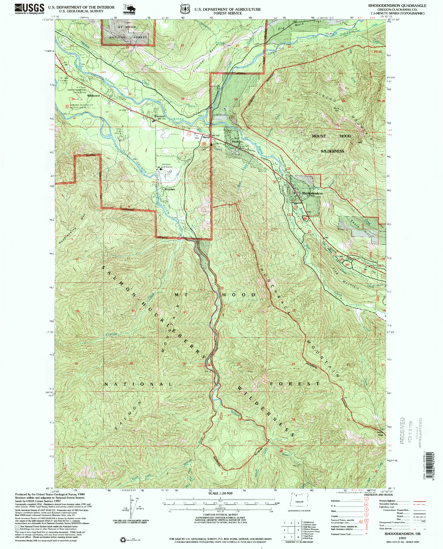 USGS 1:24000-SCALE QUADRANGLE FOR RHODODENDRON, OR 1997
