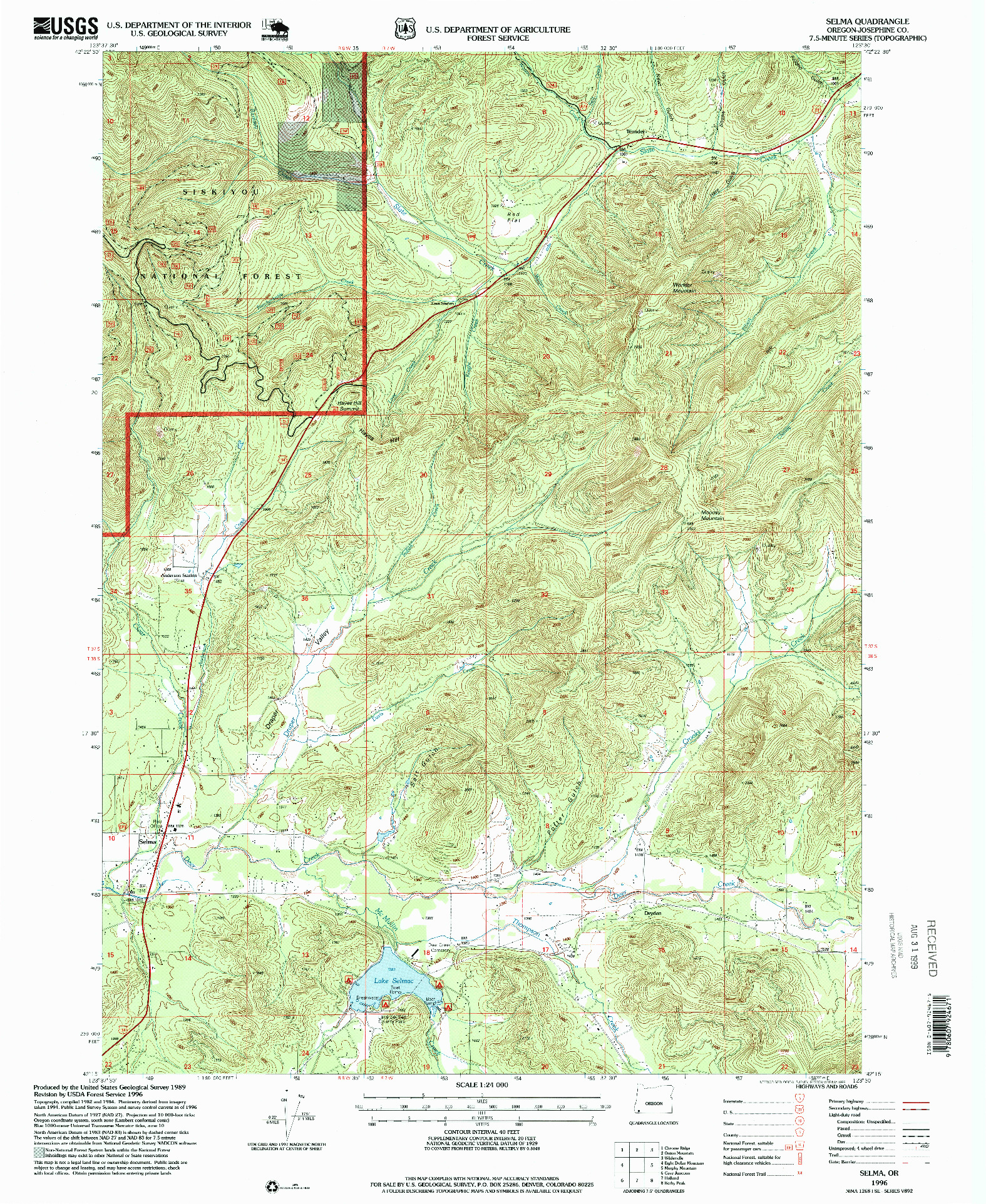 USGS 1:24000-SCALE QUADRANGLE FOR SELMA, OR 1996