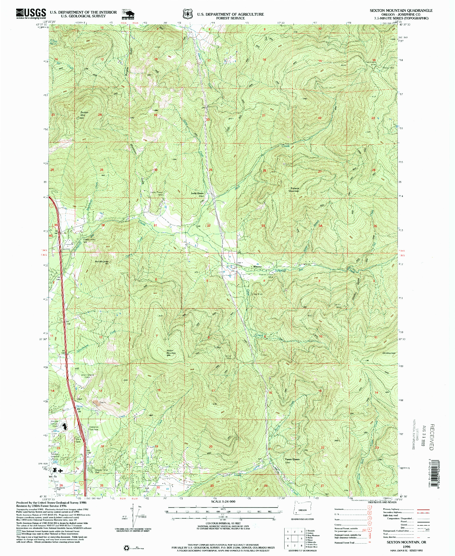 USGS 1:24000-SCALE QUADRANGLE FOR SEXTON MOUNTAIN, OR 1996