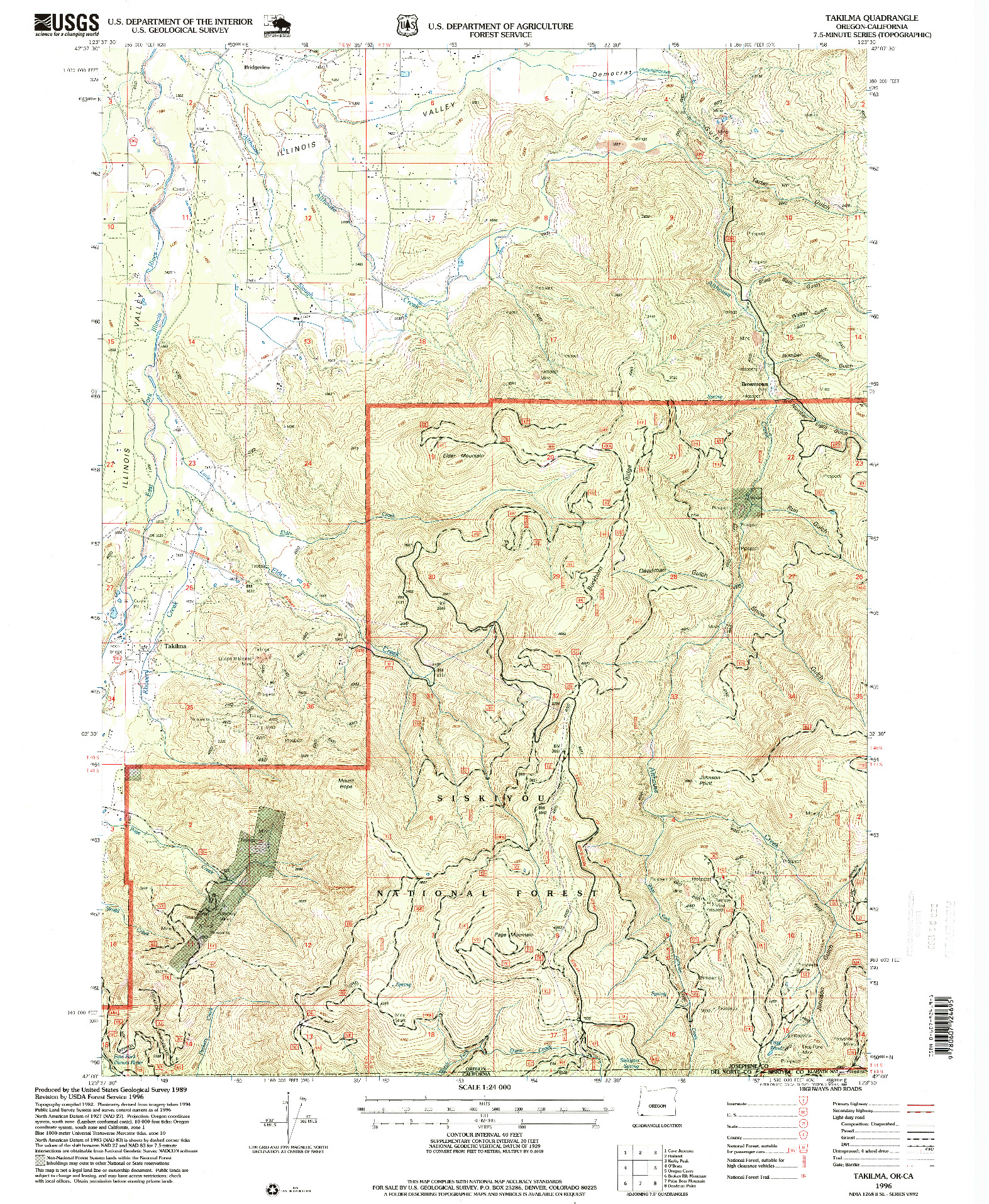 USGS 1:24000-SCALE QUADRANGLE FOR TAKILMA, OR 1996