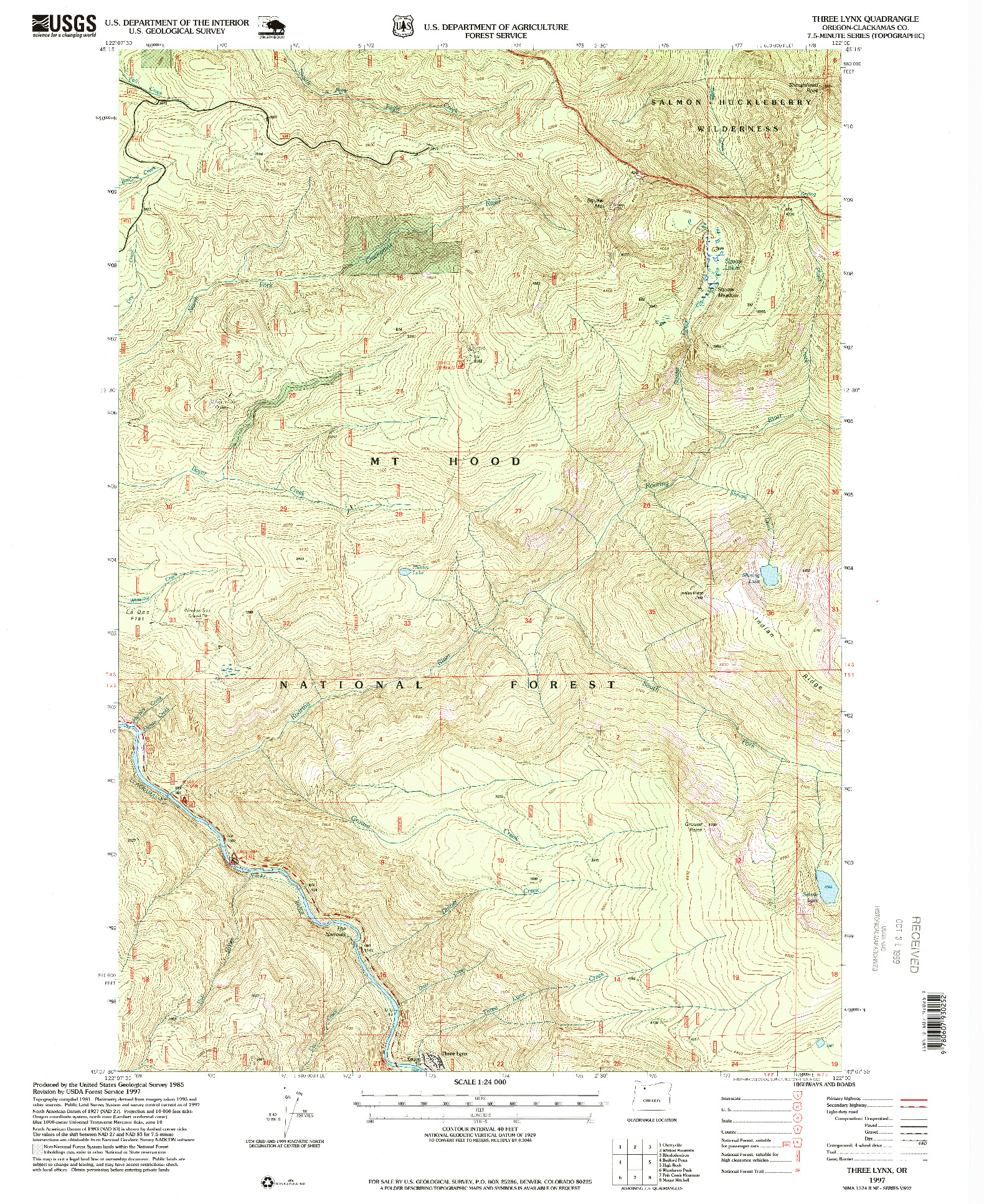 USGS 1:24000-SCALE QUADRANGLE FOR THREE LYNX, OR 1997