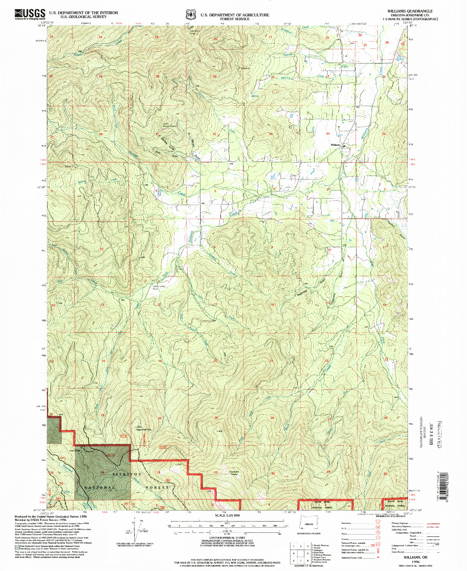 USGS 1:24000-SCALE QUADRANGLE FOR WILLIAMS, OR 1996