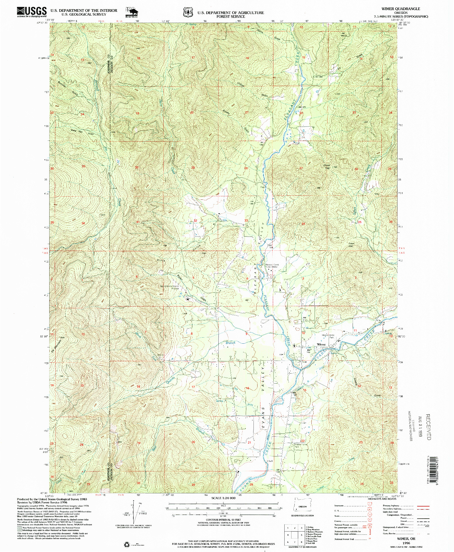 USGS 1:24000-SCALE QUADRANGLE FOR WIMER, OR 1996