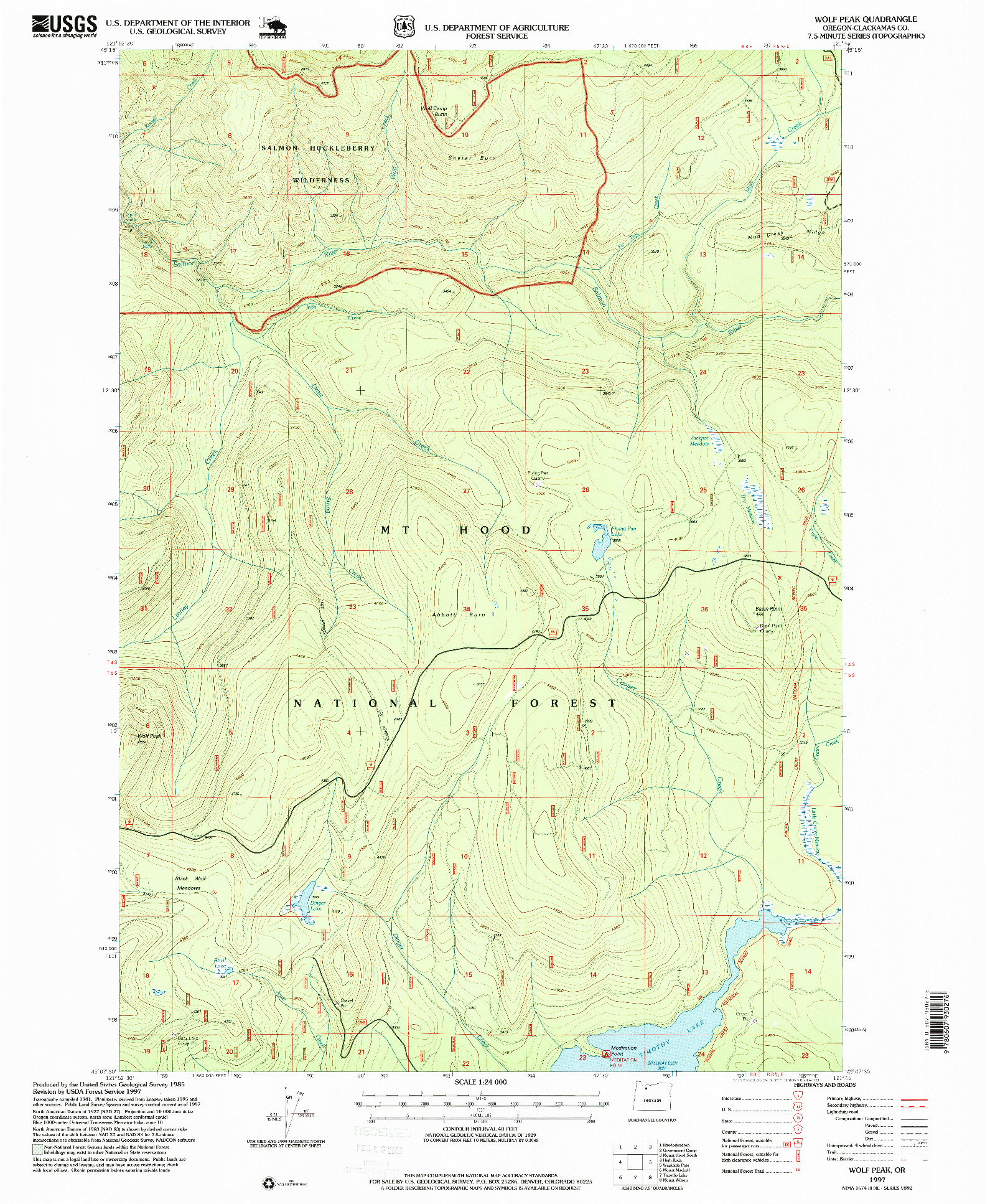 USGS 1:24000-SCALE QUADRANGLE FOR WOLF PEAK, OR 1997
