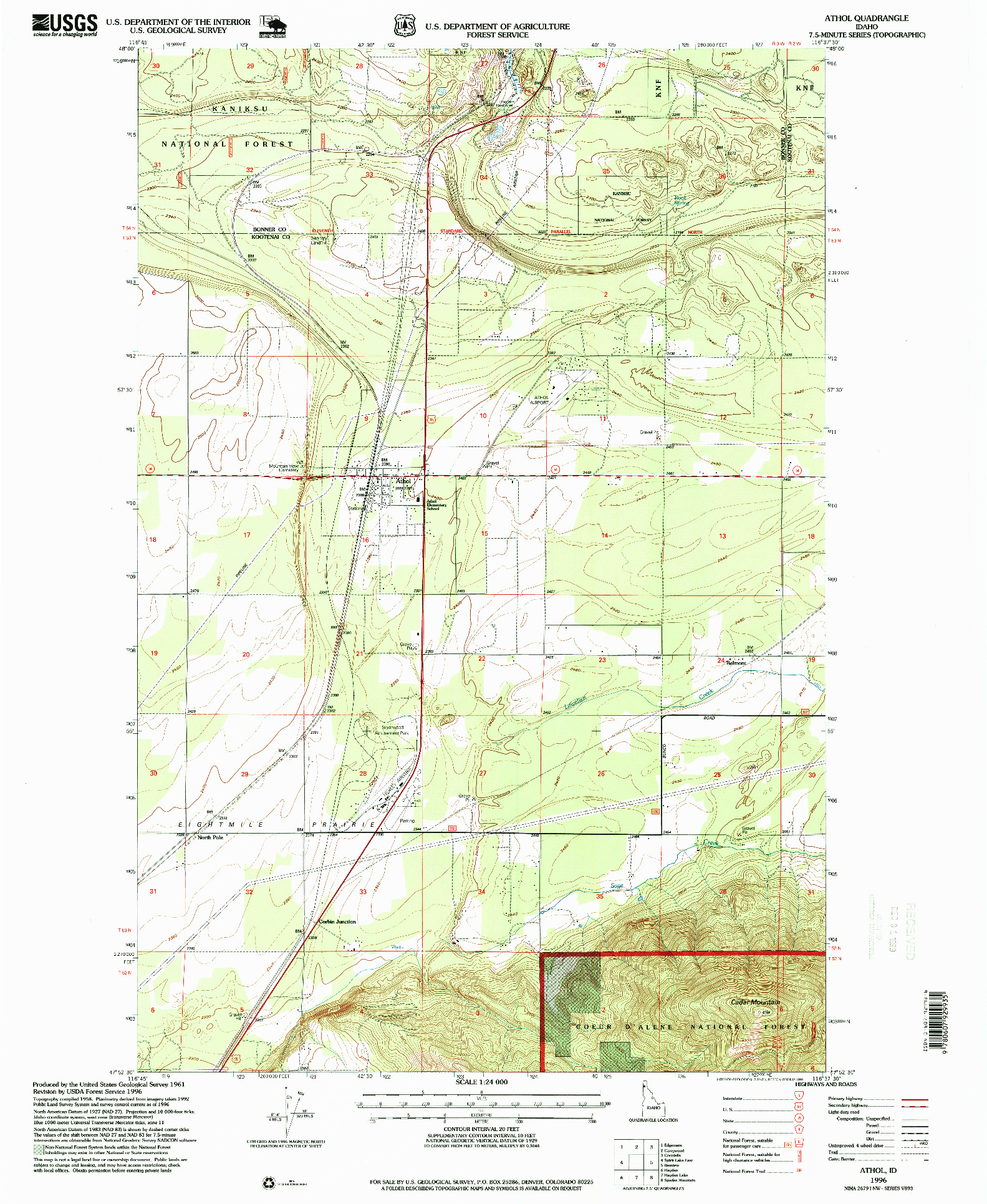 USGS 1:24000-SCALE QUADRANGLE FOR ATHOL, ID 1996
