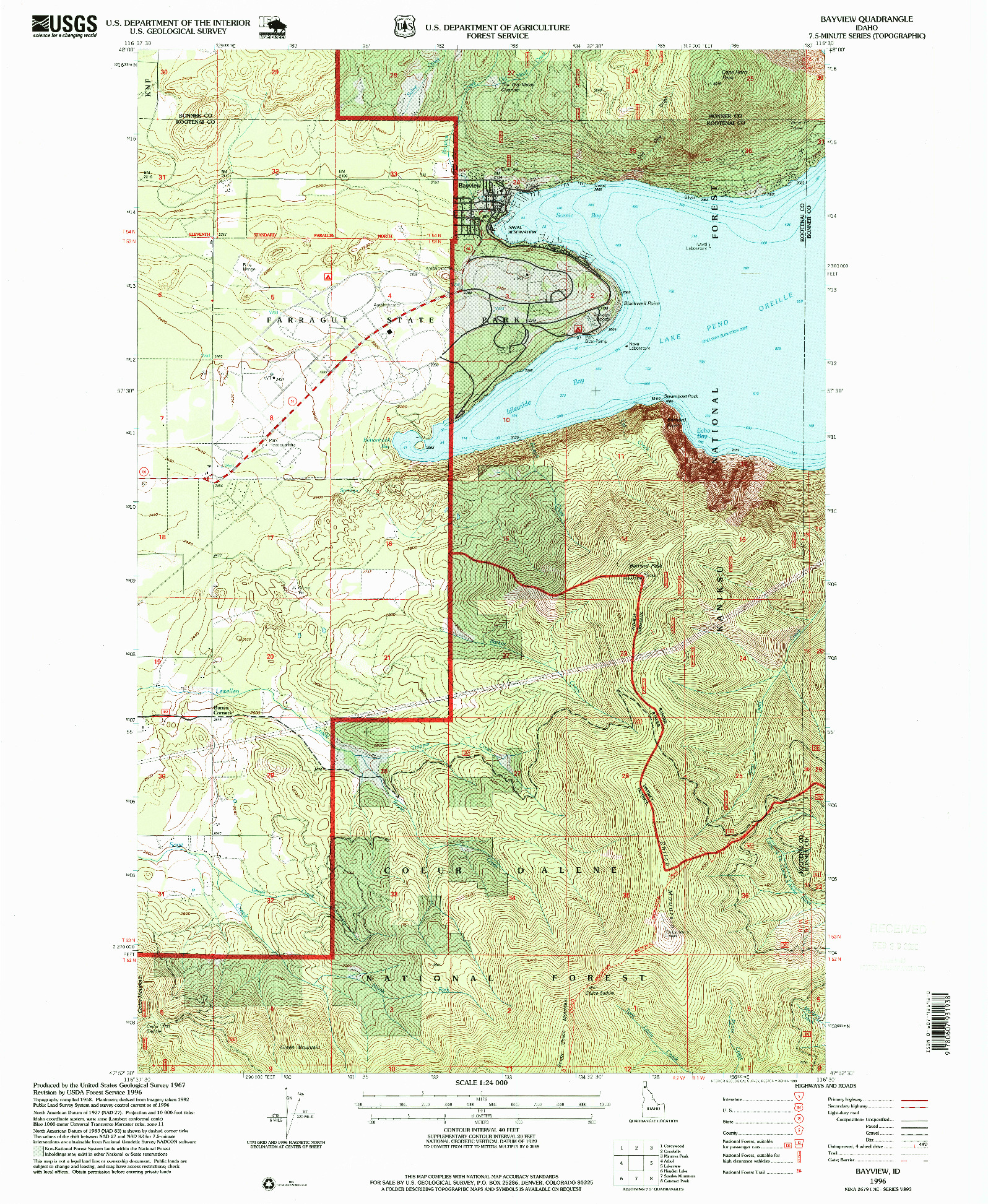 USGS 1:24000-SCALE QUADRANGLE FOR BAYVIEW, ID 1996