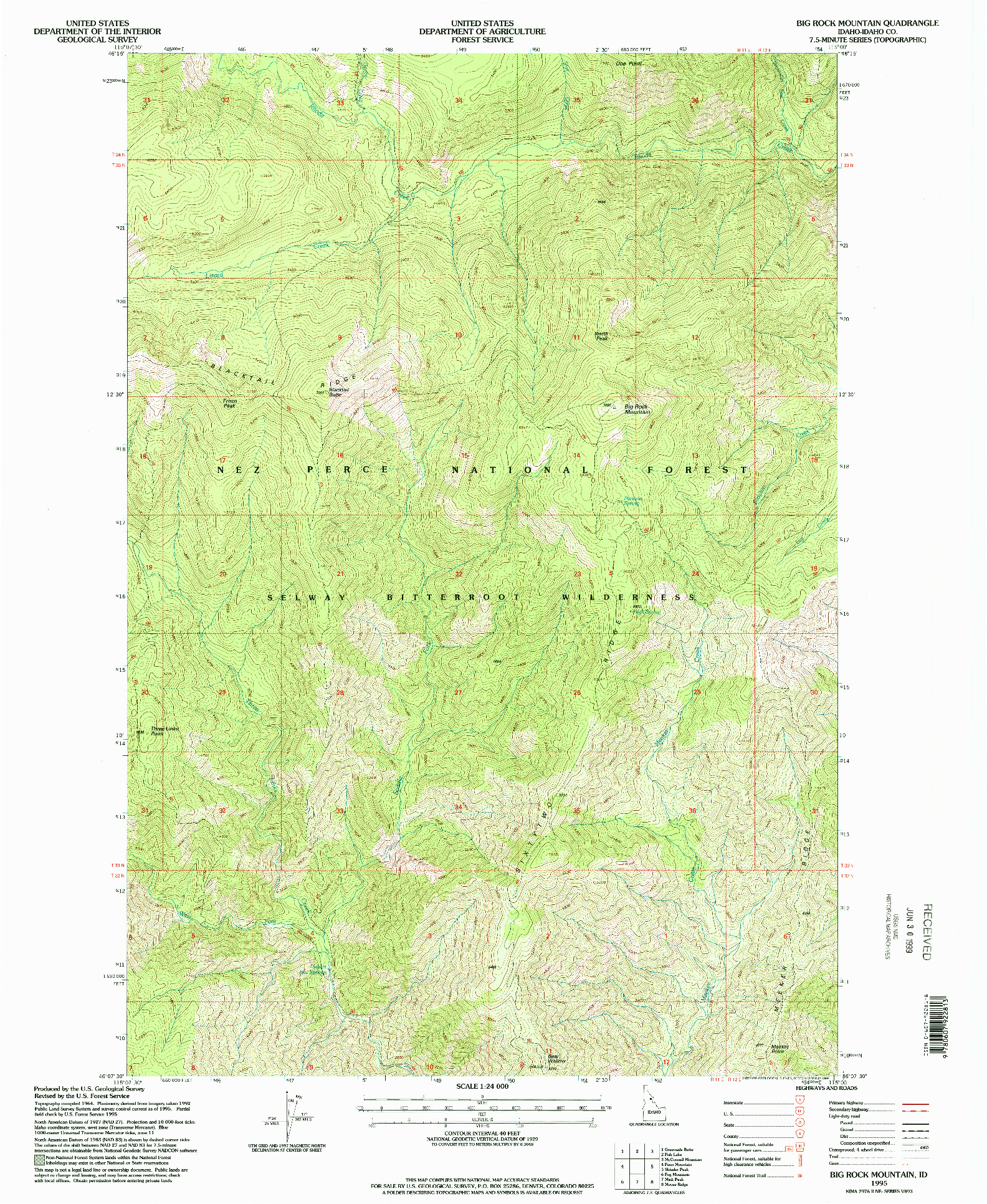USGS 1:24000-SCALE QUADRANGLE FOR BIG ROCK MOUNTAIN, ID 1995