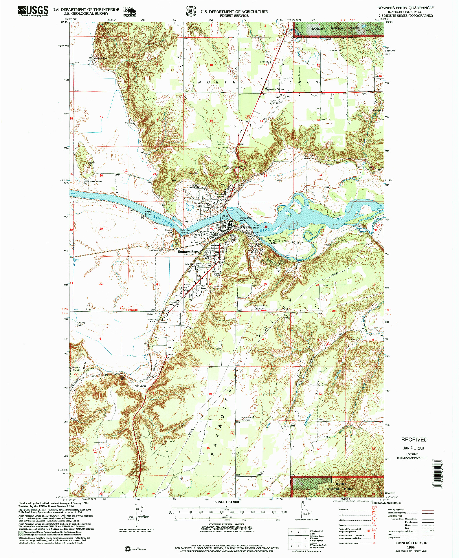USGS 1:24000-SCALE QUADRANGLE FOR BONNERS FERRY, ID 1996