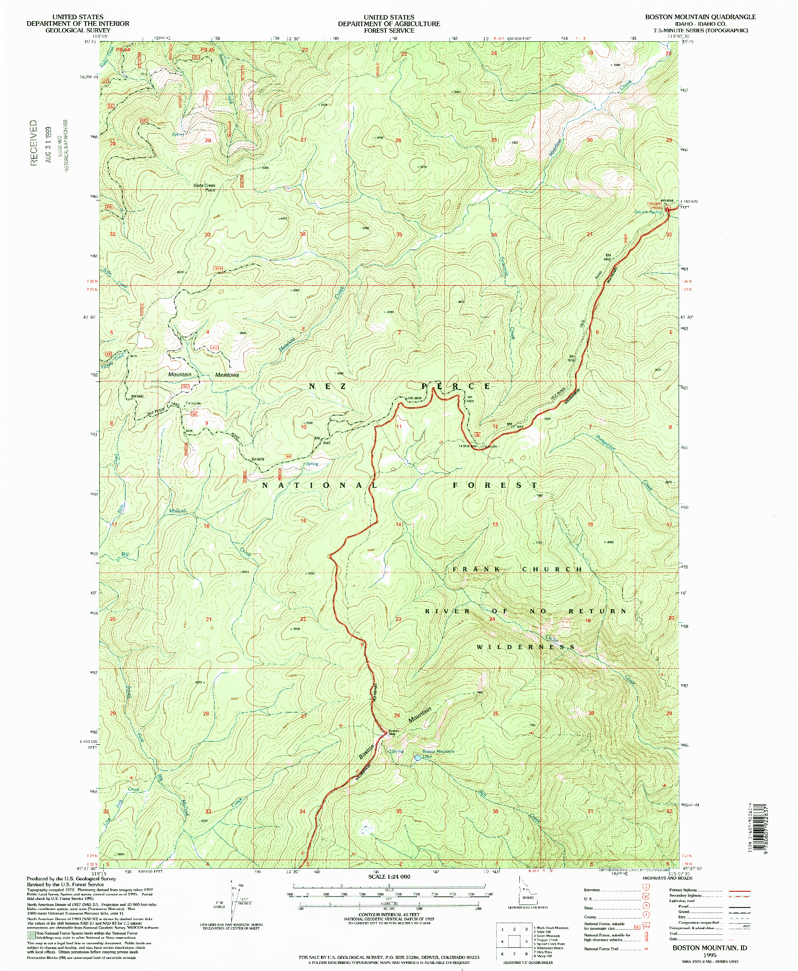 USGS 1:24000-SCALE QUADRANGLE FOR BOSTON MOUNTAIN, ID 1995