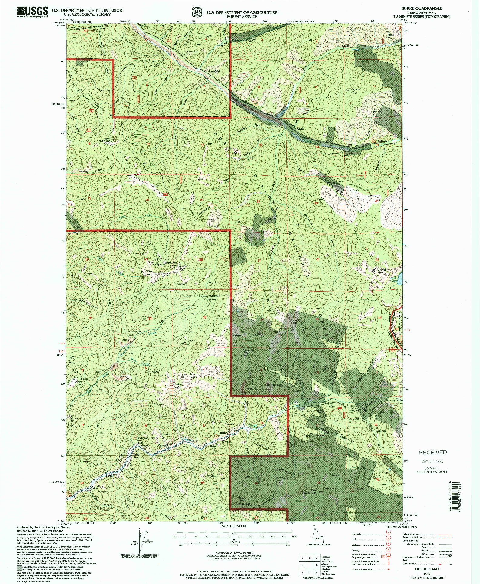 USGS 1:24000-SCALE QUADRANGLE FOR BURKE, ID 1996