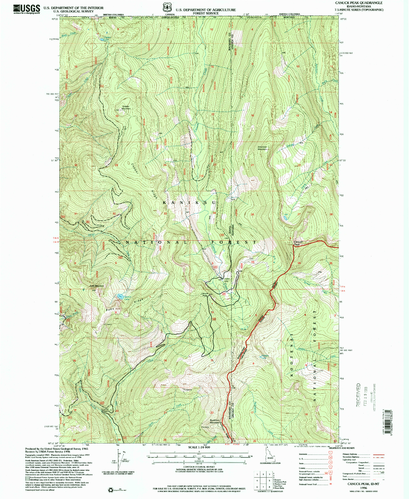 USGS 1:24000-SCALE QUADRANGLE FOR CANUCK PEAK, ID 1996