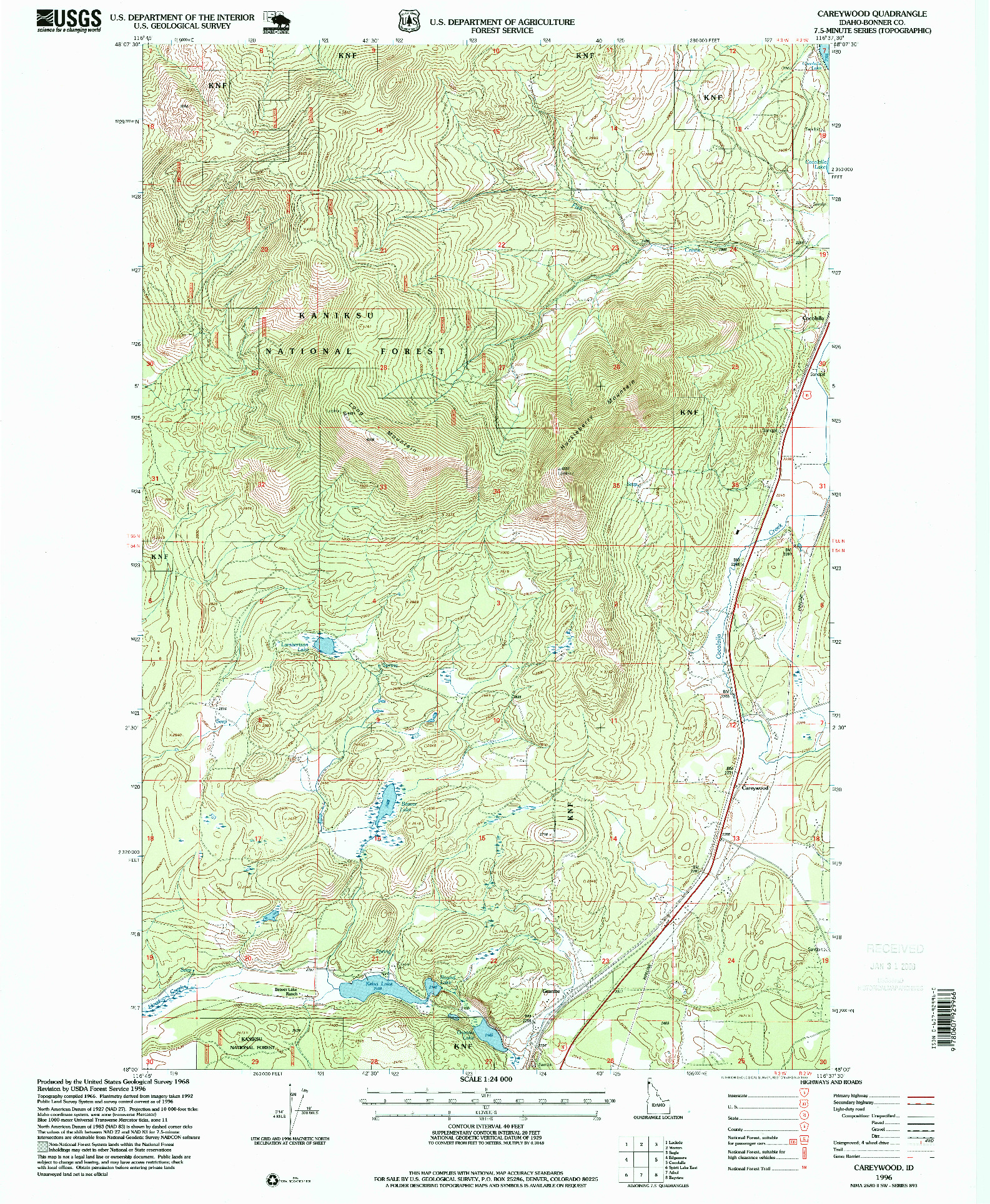 USGS 1:24000-SCALE QUADRANGLE FOR CAREYWOOD, ID 1996