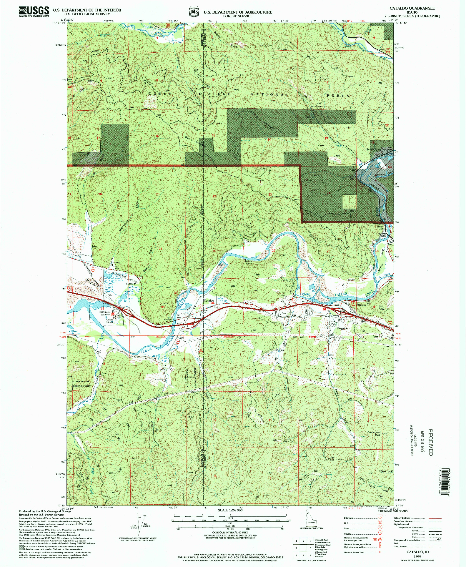 USGS 1:24000-SCALE QUADRANGLE FOR CATALDO, ID 1996