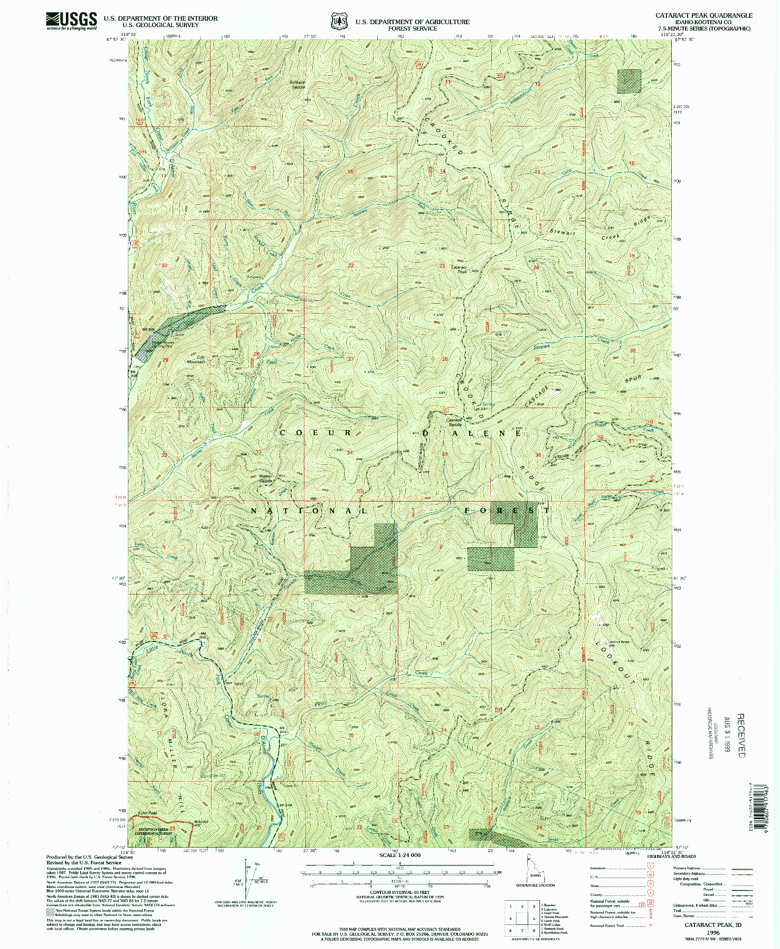 USGS 1:24000-SCALE QUADRANGLE FOR CATARACT PEAK, ID 1996