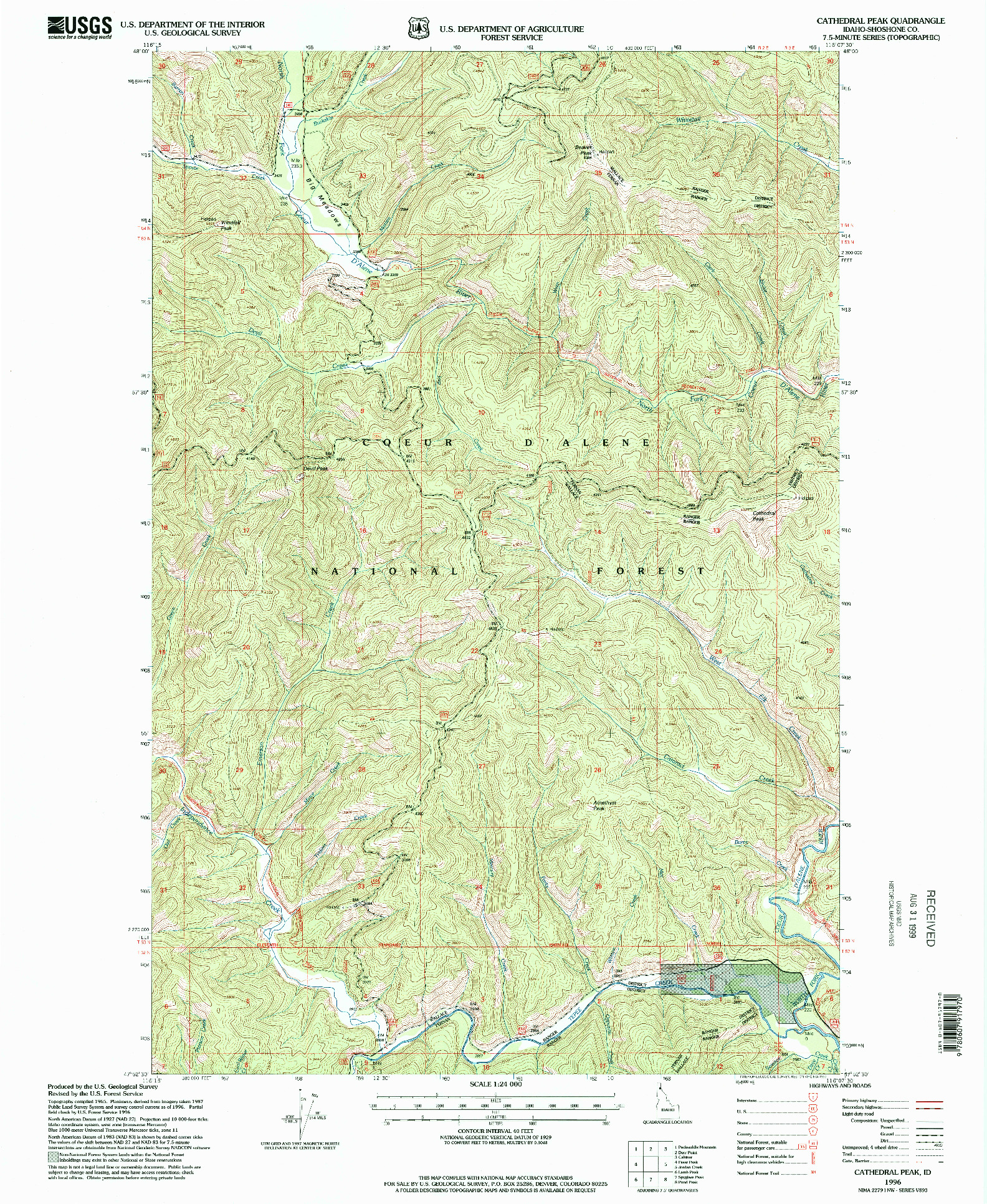 USGS 1:24000-SCALE QUADRANGLE FOR CATHEDRAL PEAK, ID 1996