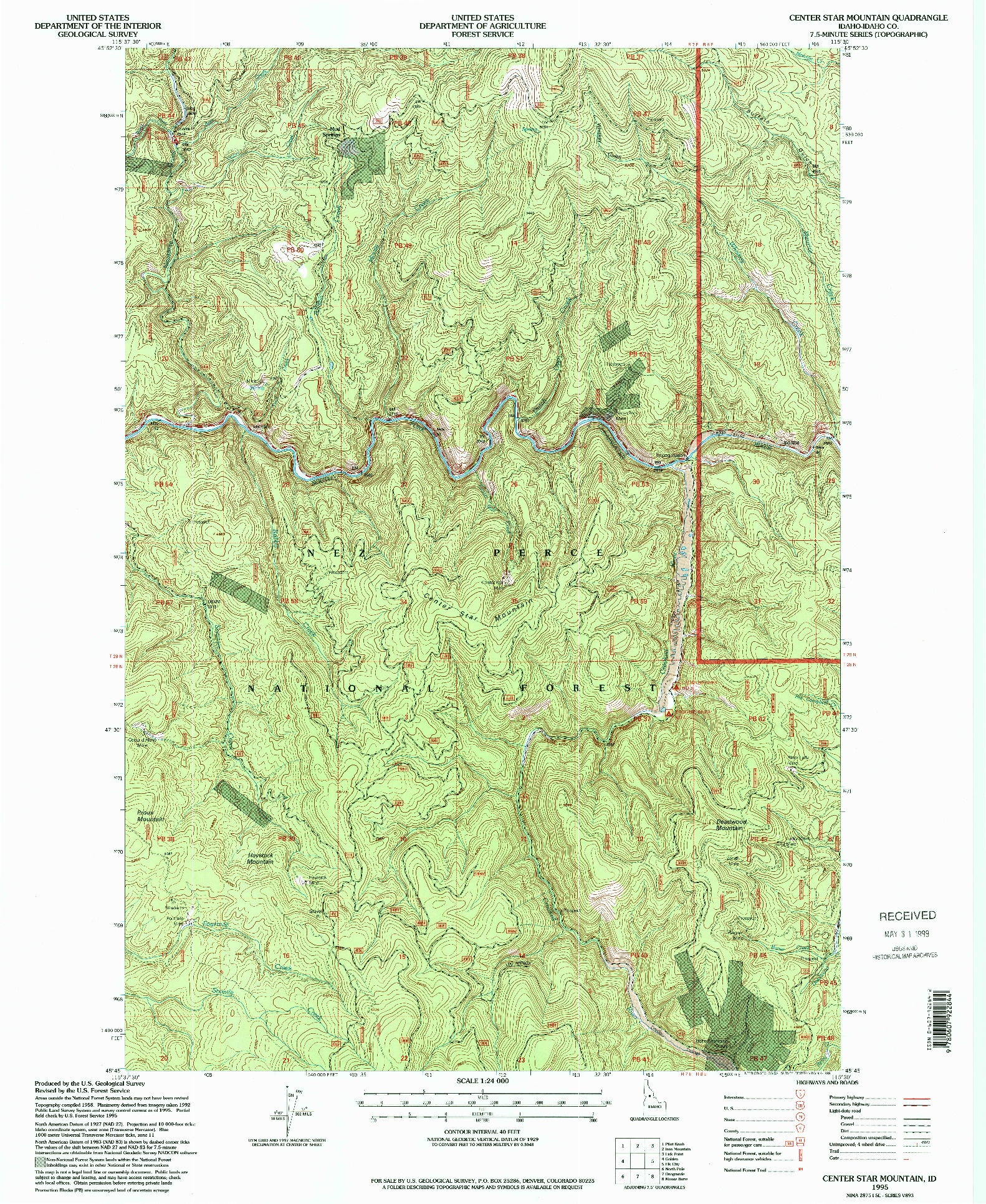 USGS 1:24000-SCALE QUADRANGLE FOR CENTER STAR MOUNTAIN, ID 1995