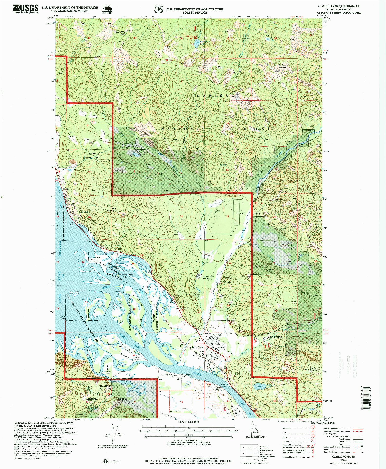 USGS 1:24000-SCALE QUADRANGLE FOR CLARK FORK, ID 1996