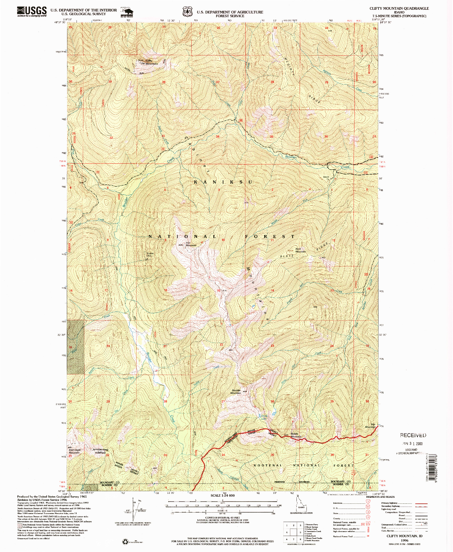 USGS 1:24000-SCALE QUADRANGLE FOR CLIFTY MOUNTAIN, ID 1996