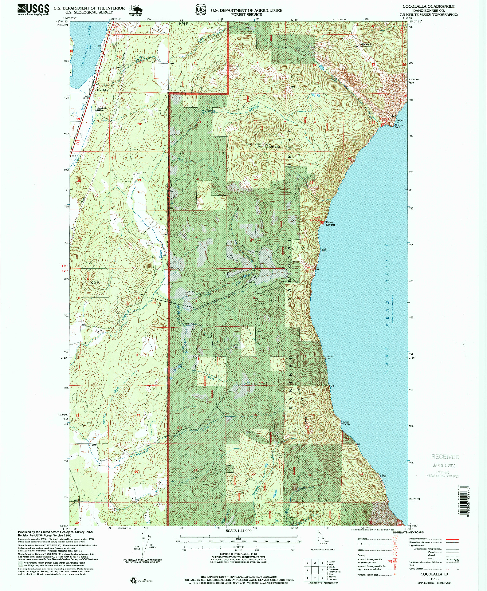 USGS 1:24000-SCALE QUADRANGLE FOR COCOLALLA, ID 1996
