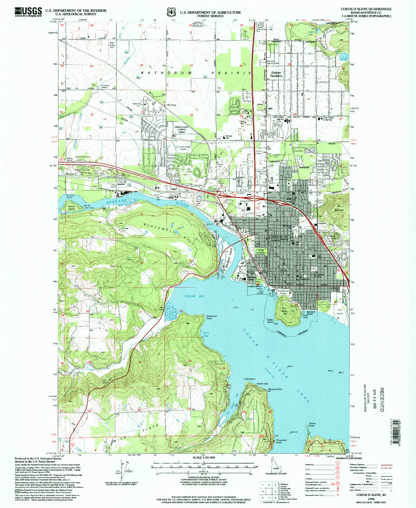 USGS 1:24000-SCALE QUADRANGLE FOR COEUR D'ALENE, ID 1996