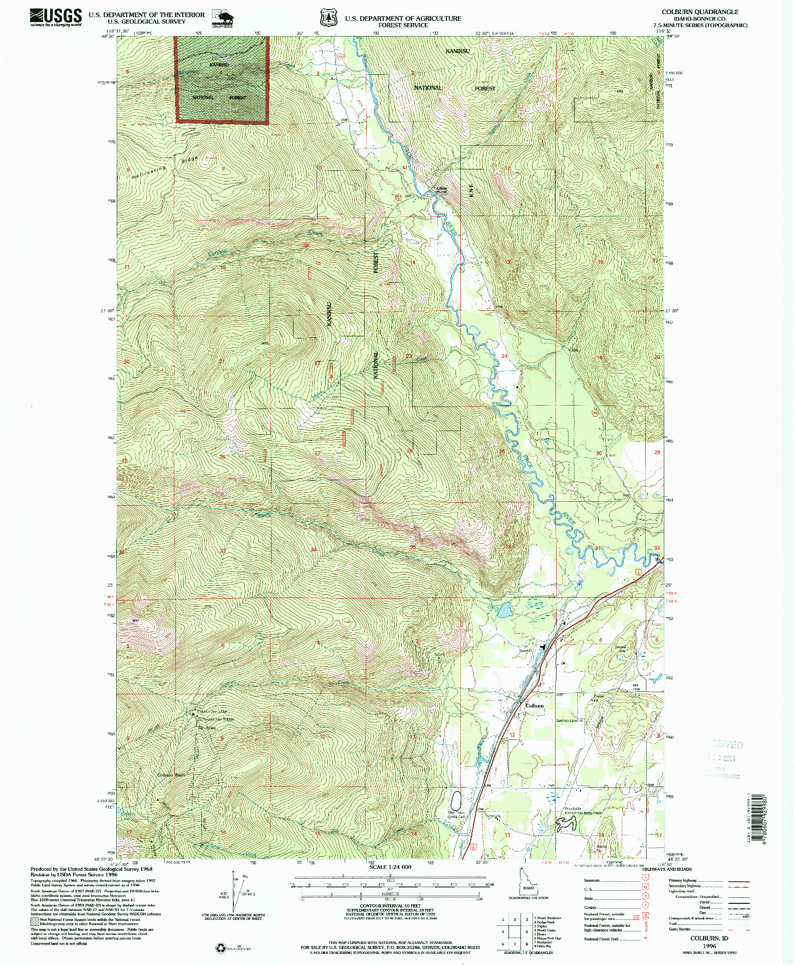 USGS 1:24000-SCALE QUADRANGLE FOR COLBURN, ID 1996