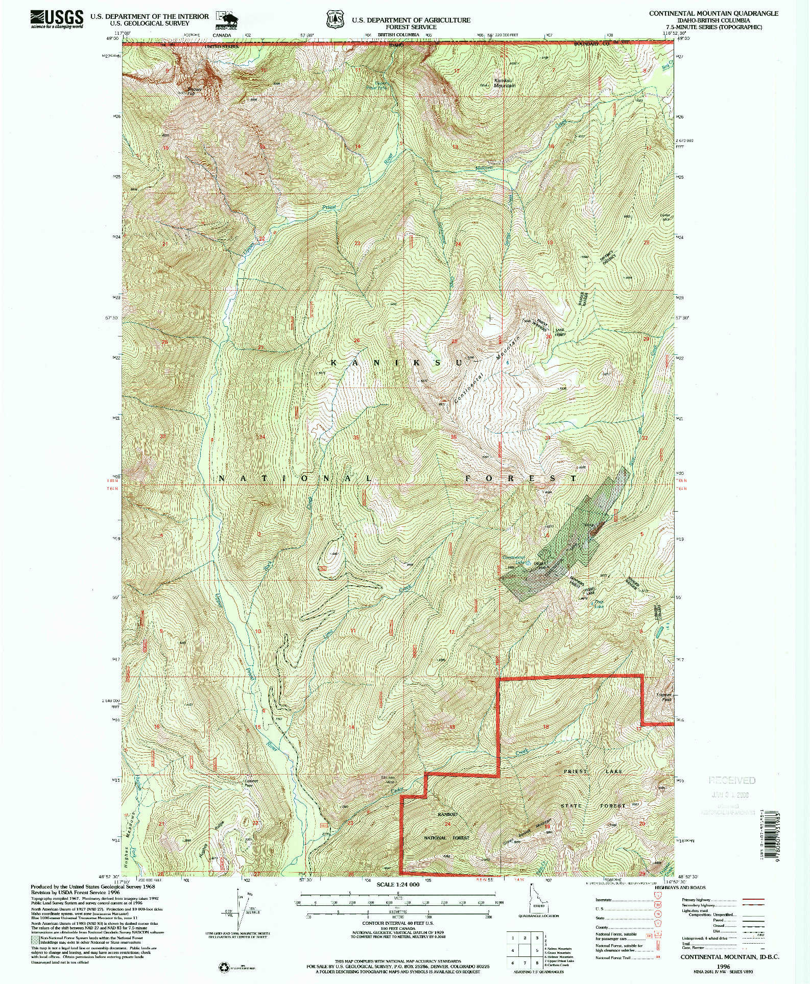 USGS 1:24000-SCALE QUADRANGLE FOR CONTINENTAL MOUNTAIN, ID 1996