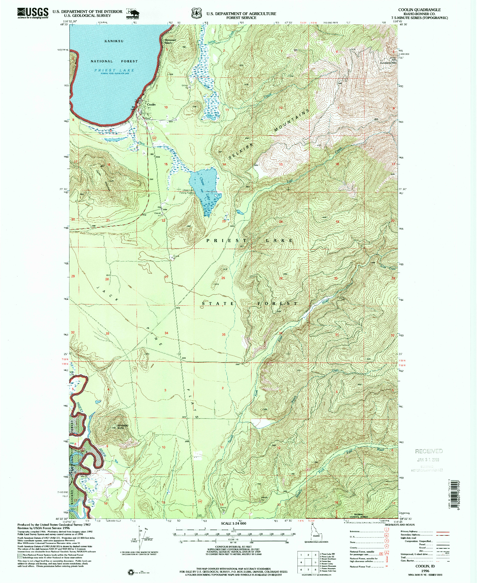 USGS 1:24000-SCALE QUADRANGLE FOR COOLIN, ID 1996