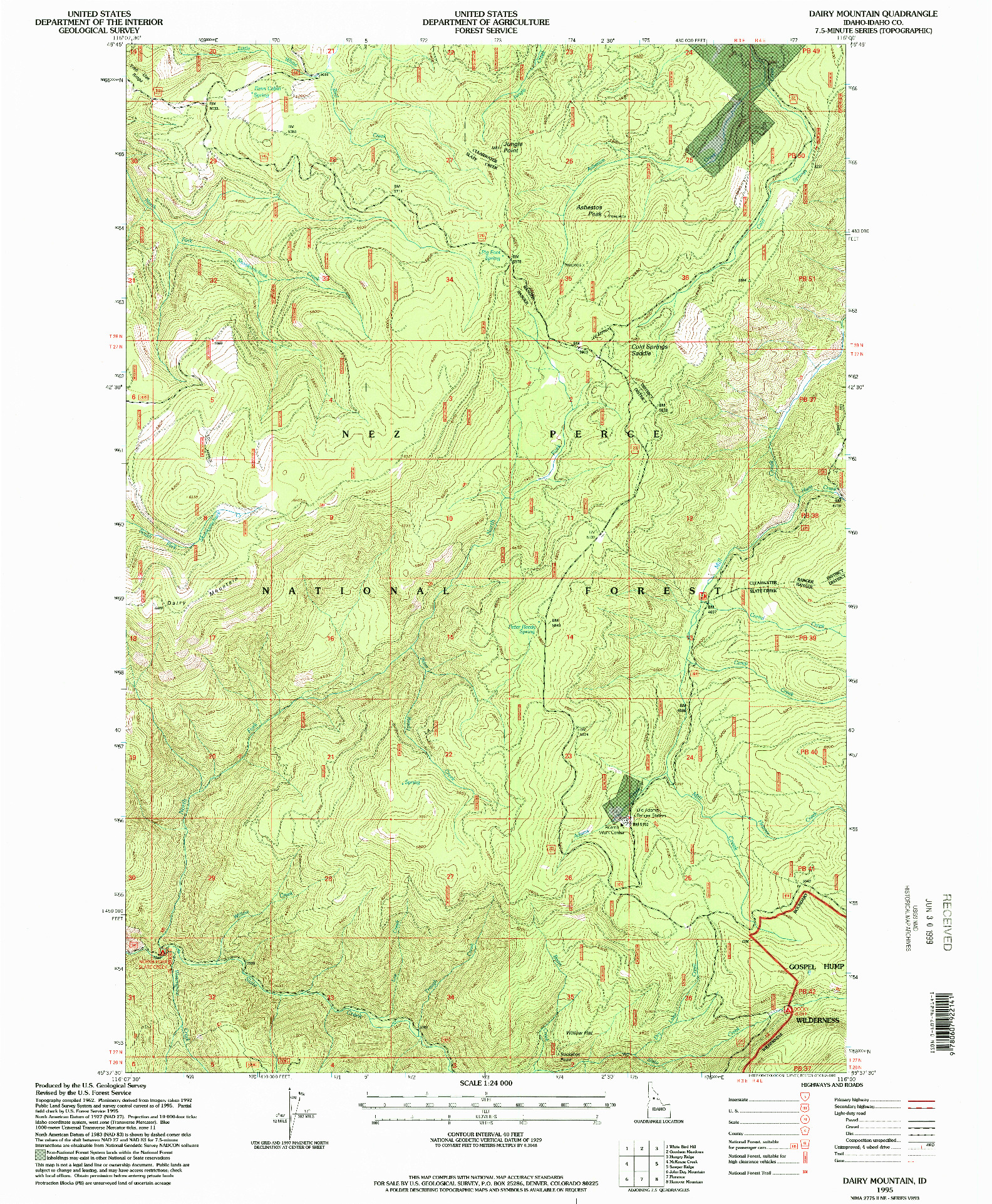 USGS 1:24000-SCALE QUADRANGLE FOR DAIRY MOUNTAIN, ID 1995