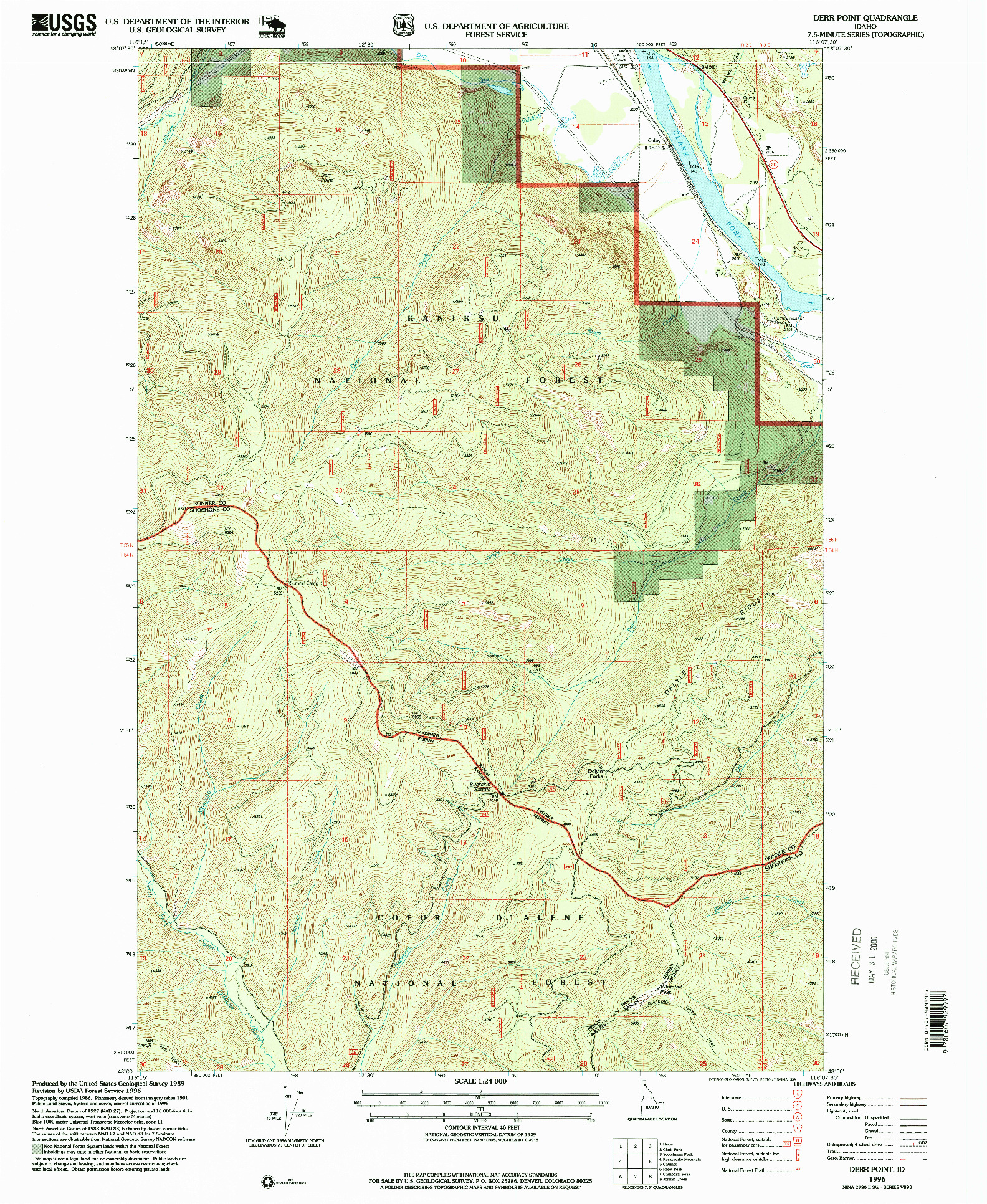 USGS 1:24000-SCALE QUADRANGLE FOR DERR POINT, ID 1996
