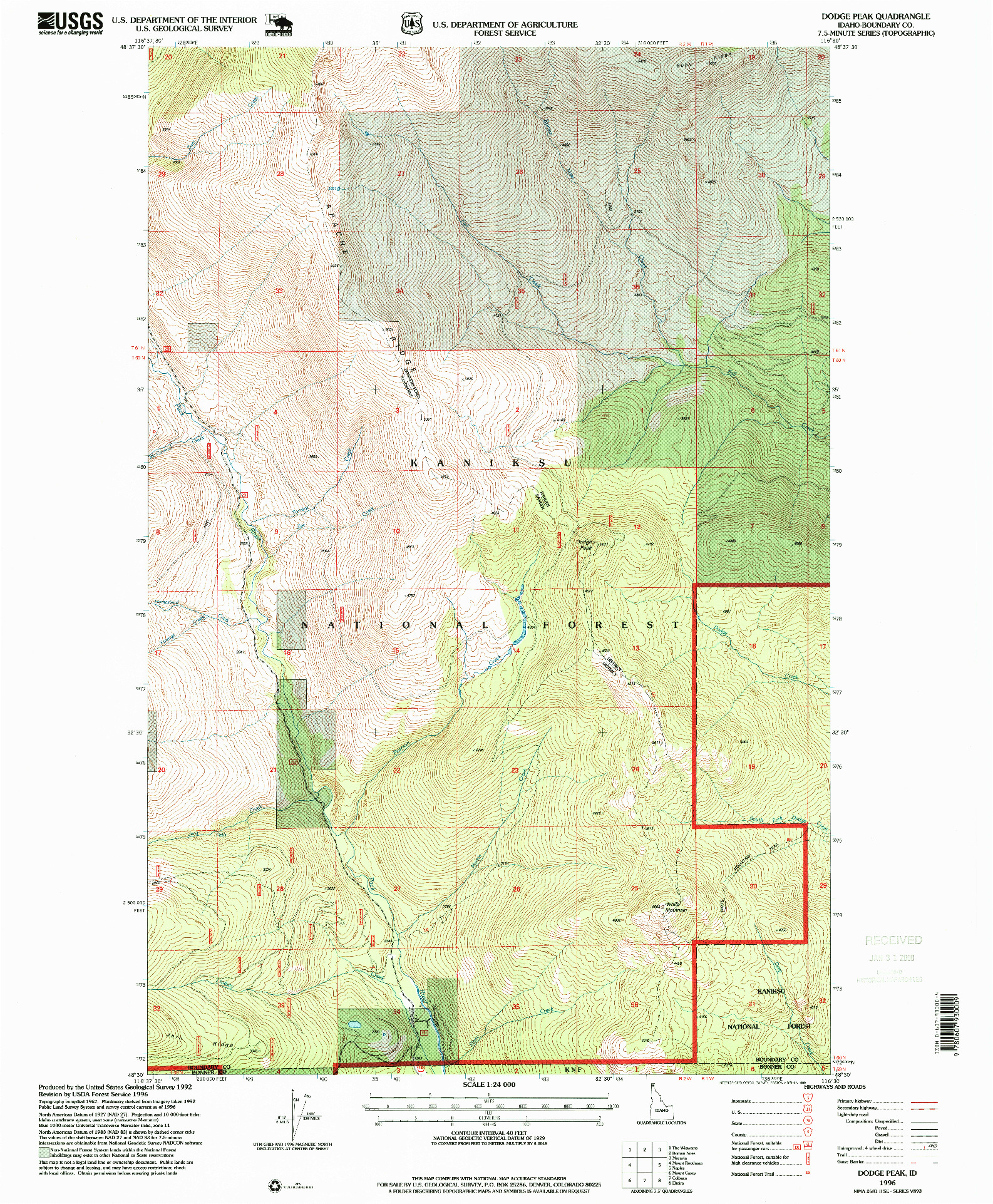 USGS 1:24000-SCALE QUADRANGLE FOR DODGE PEAK, ID 1996