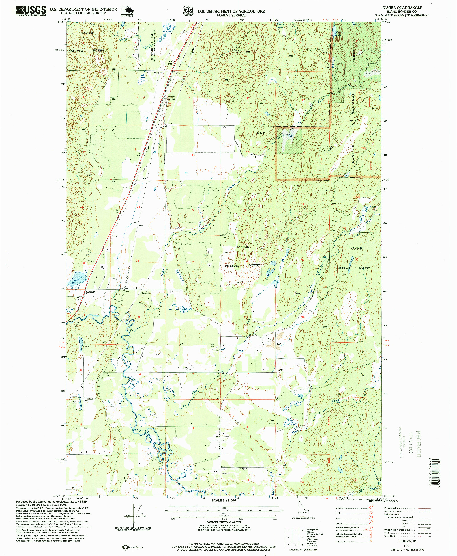 USGS 1:24000-SCALE QUADRANGLE FOR ELMIRA, ID 1996