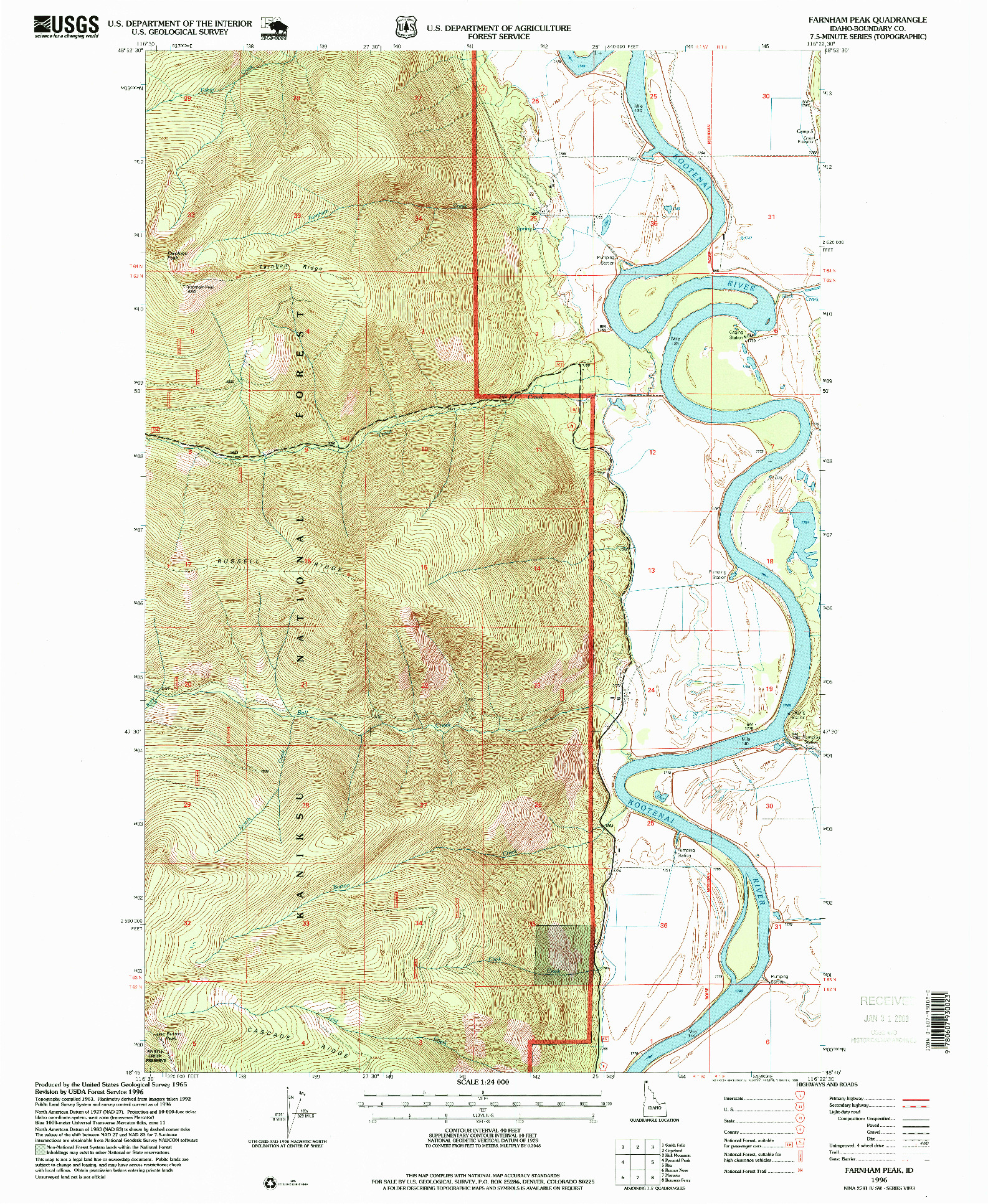 USGS 1:24000-SCALE QUADRANGLE FOR FARNHAM PEAK, ID 1996