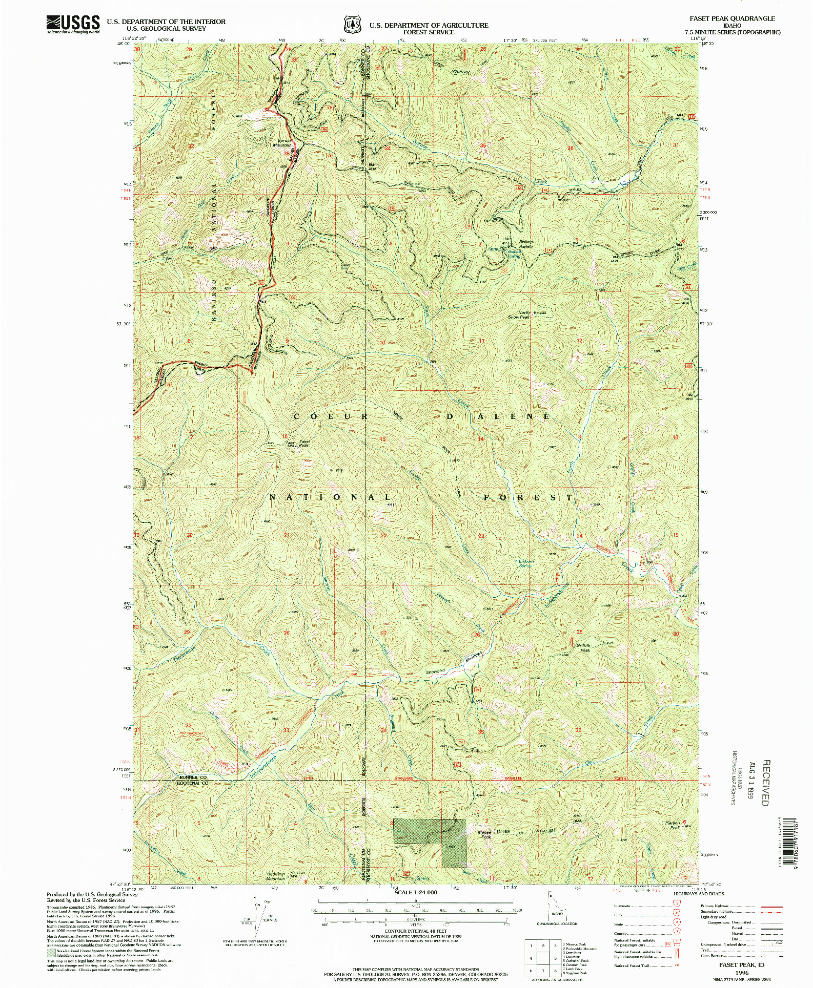 USGS 1:24000-SCALE QUADRANGLE FOR FASET PEAK, ID 1996