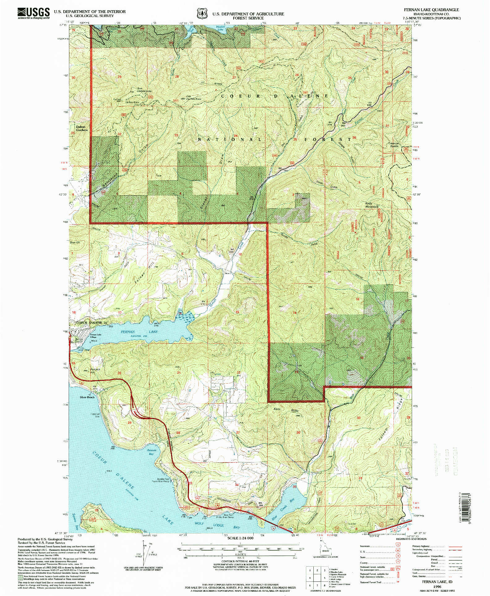 USGS 1:24000-SCALE QUADRANGLE FOR FERNAN LAKE, ID 1996