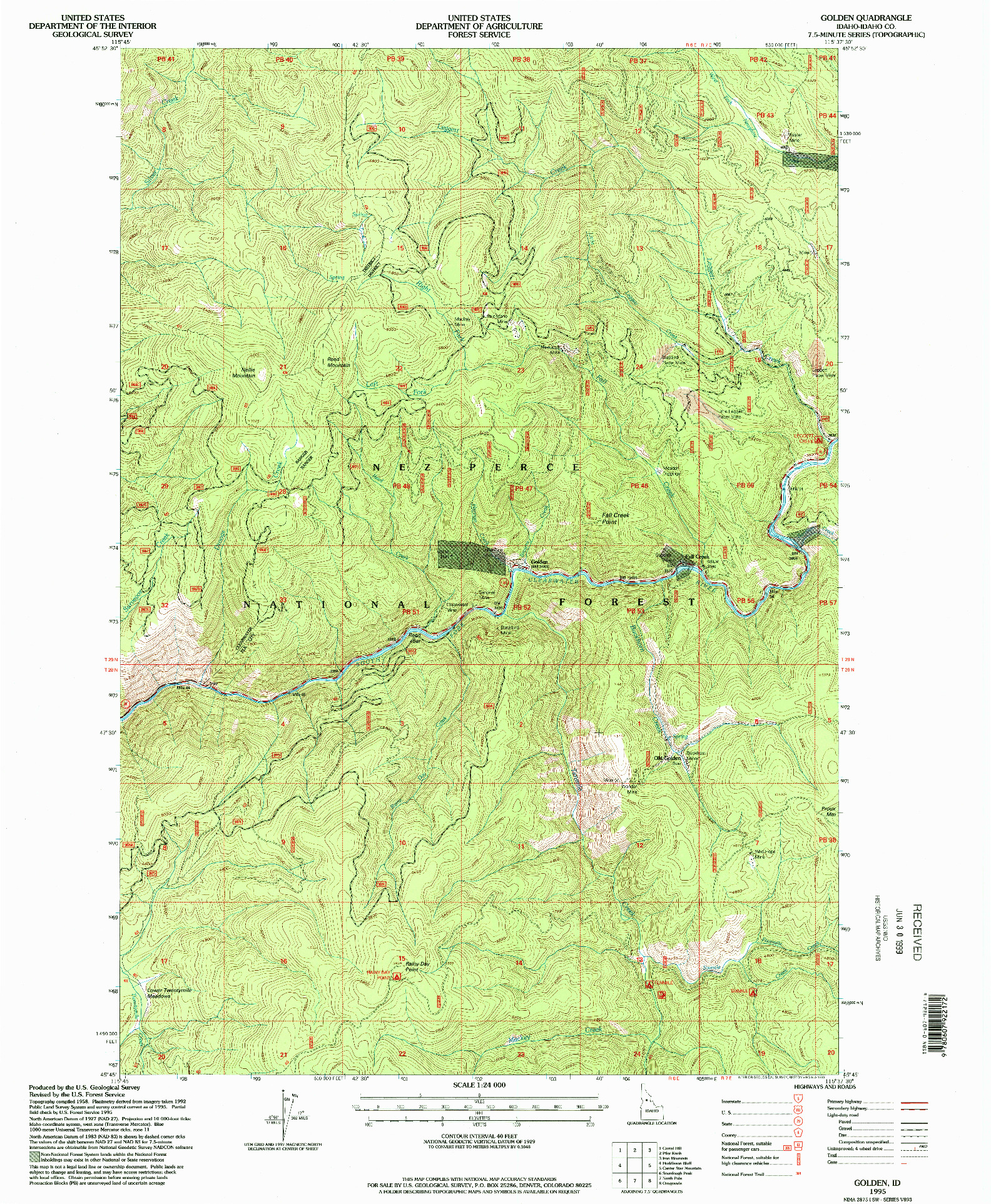 USGS 1:24000-SCALE QUADRANGLE FOR GOLDEN, ID 1995