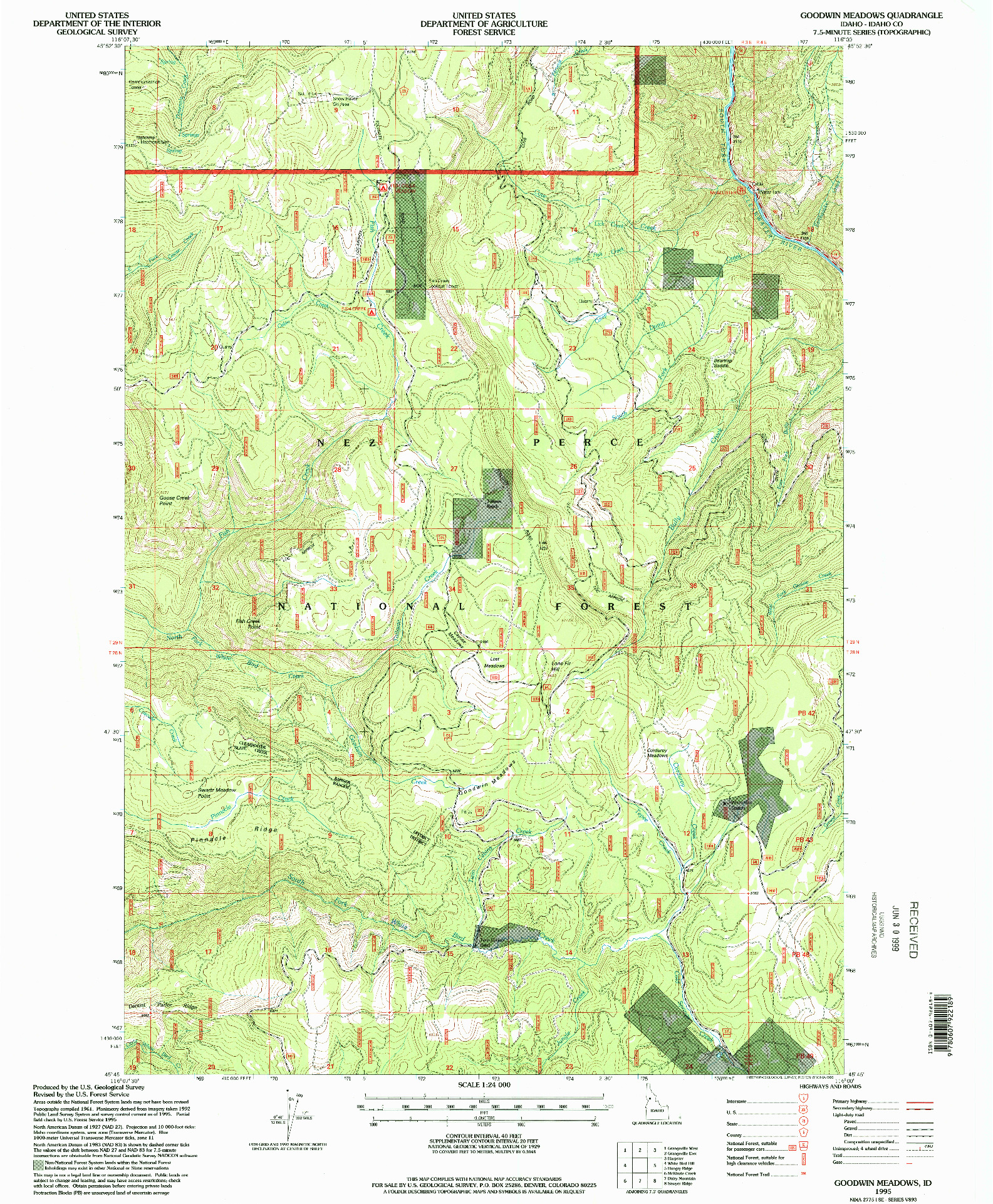 USGS 1:24000-SCALE QUADRANGLE FOR GOODWIN MEADOWS, ID 1995