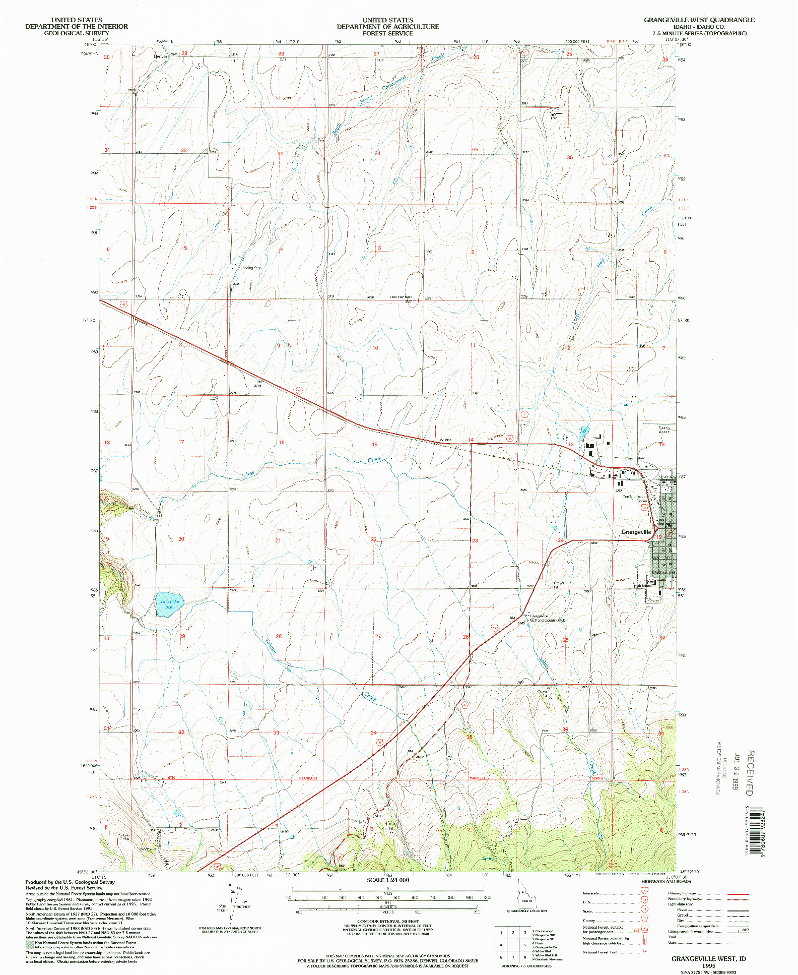 USGS 1:24000-SCALE QUADRANGLE FOR GRANGEVILLE WEST, ID 1995