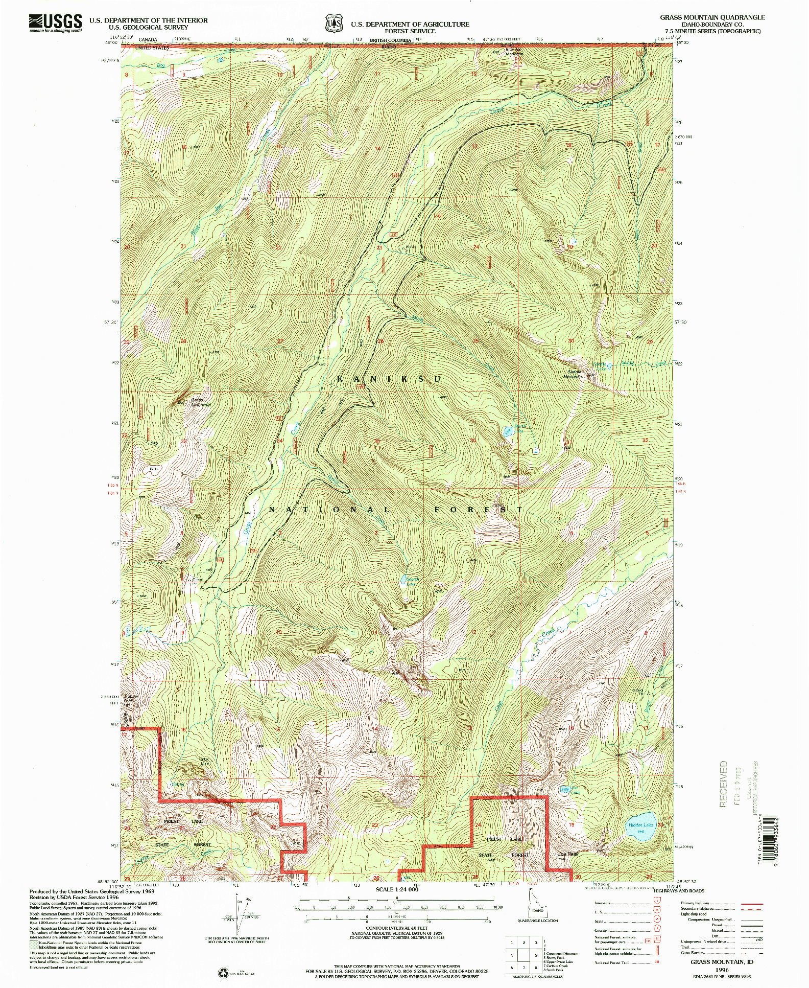 USGS 1:24000-SCALE QUADRANGLE FOR GRASS MOUNTAIN, ID 1996