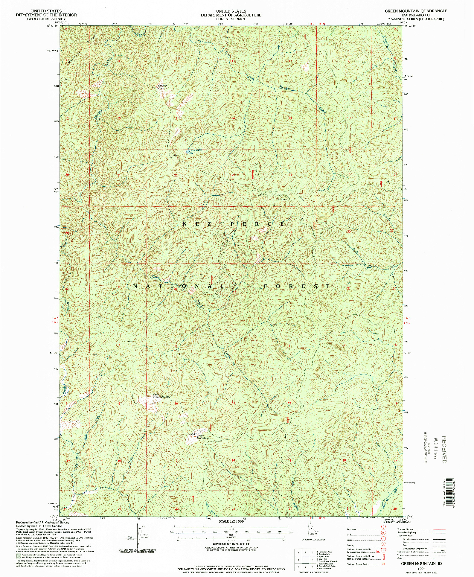 USGS 1:24000-SCALE QUADRANGLE FOR GREEN MOUNTAIN, ID 1995