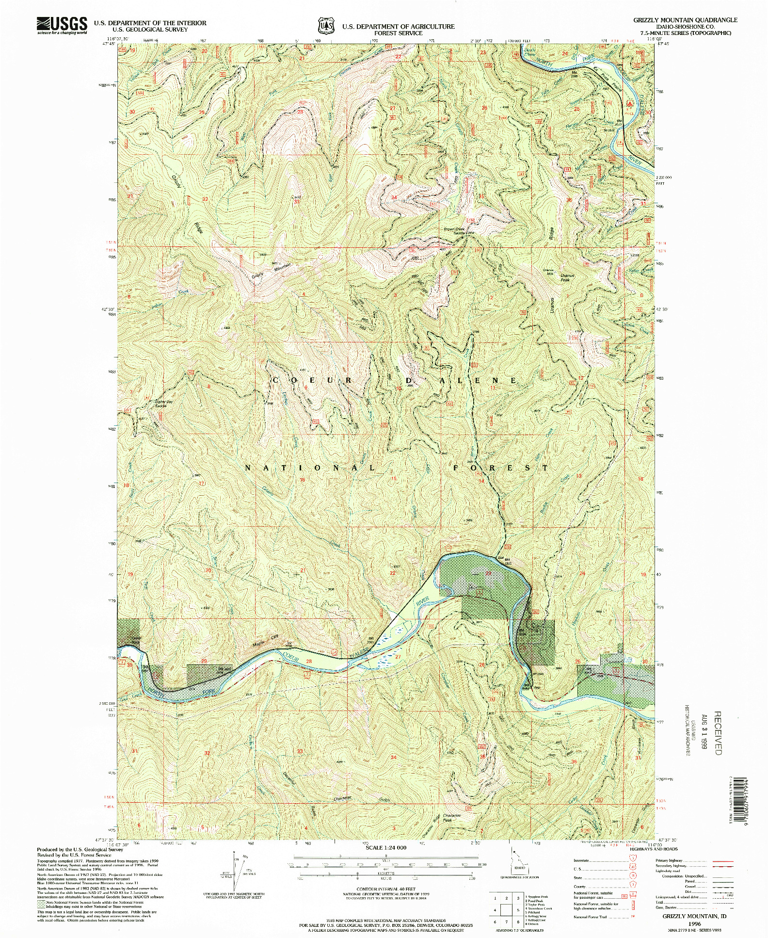 USGS 1:24000-SCALE QUADRANGLE FOR GRIZZLY MOUNTAIN, ID 1996