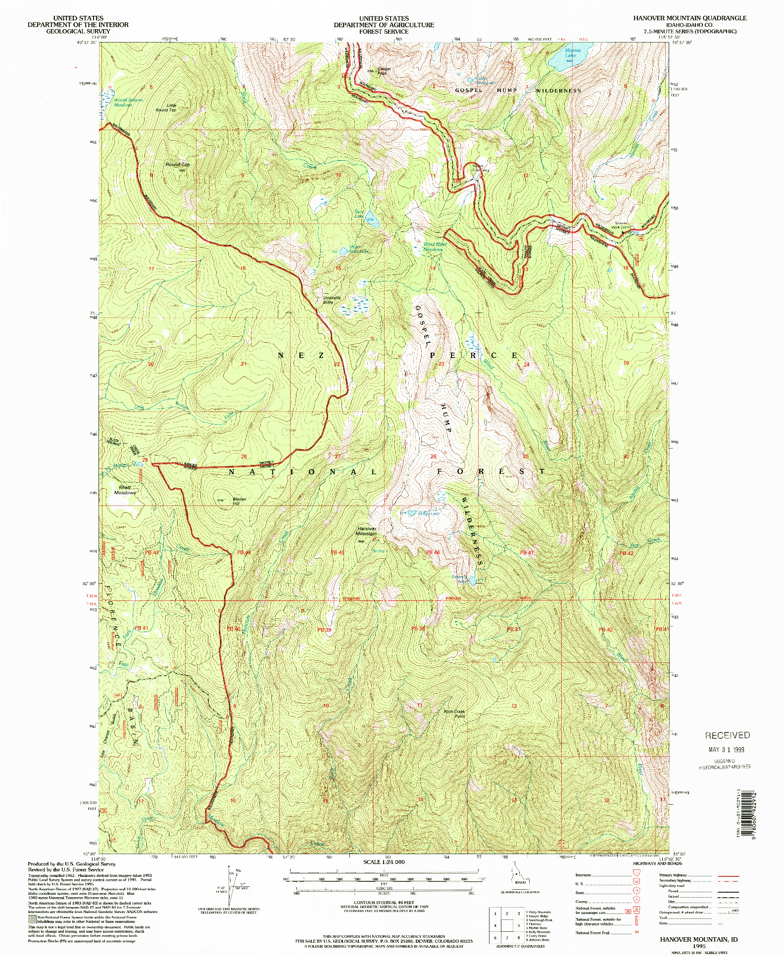 USGS 1:24000-SCALE QUADRANGLE FOR HANOVER MOUNTAIN, ID 1995