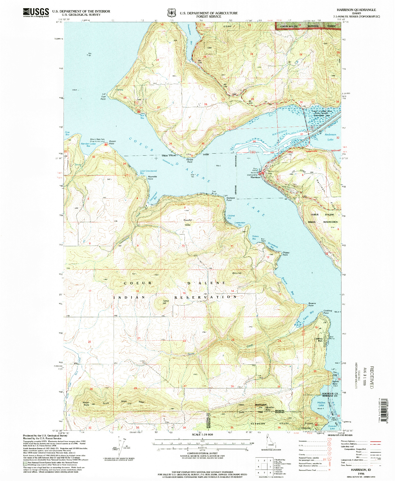 USGS 1:24000-SCALE QUADRANGLE FOR HARRISON, ID 1996