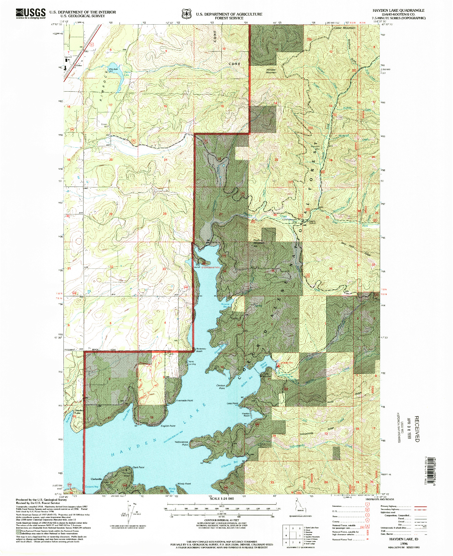 USGS 1:24000-SCALE QUADRANGLE FOR HAYDEN LAKE, ID 1996