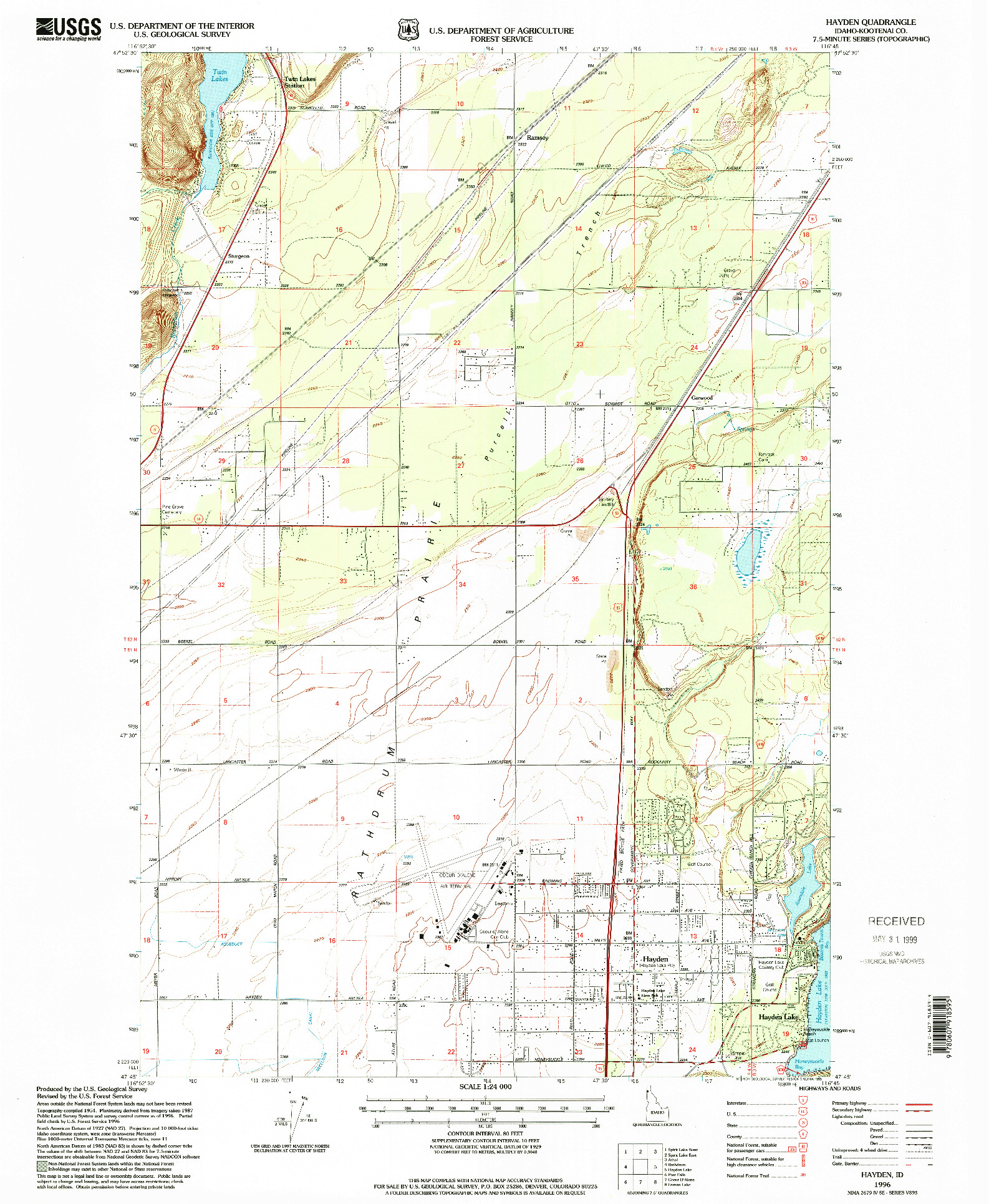 USGS 1:24000-SCALE QUADRANGLE FOR HAYDEN, ID 1996