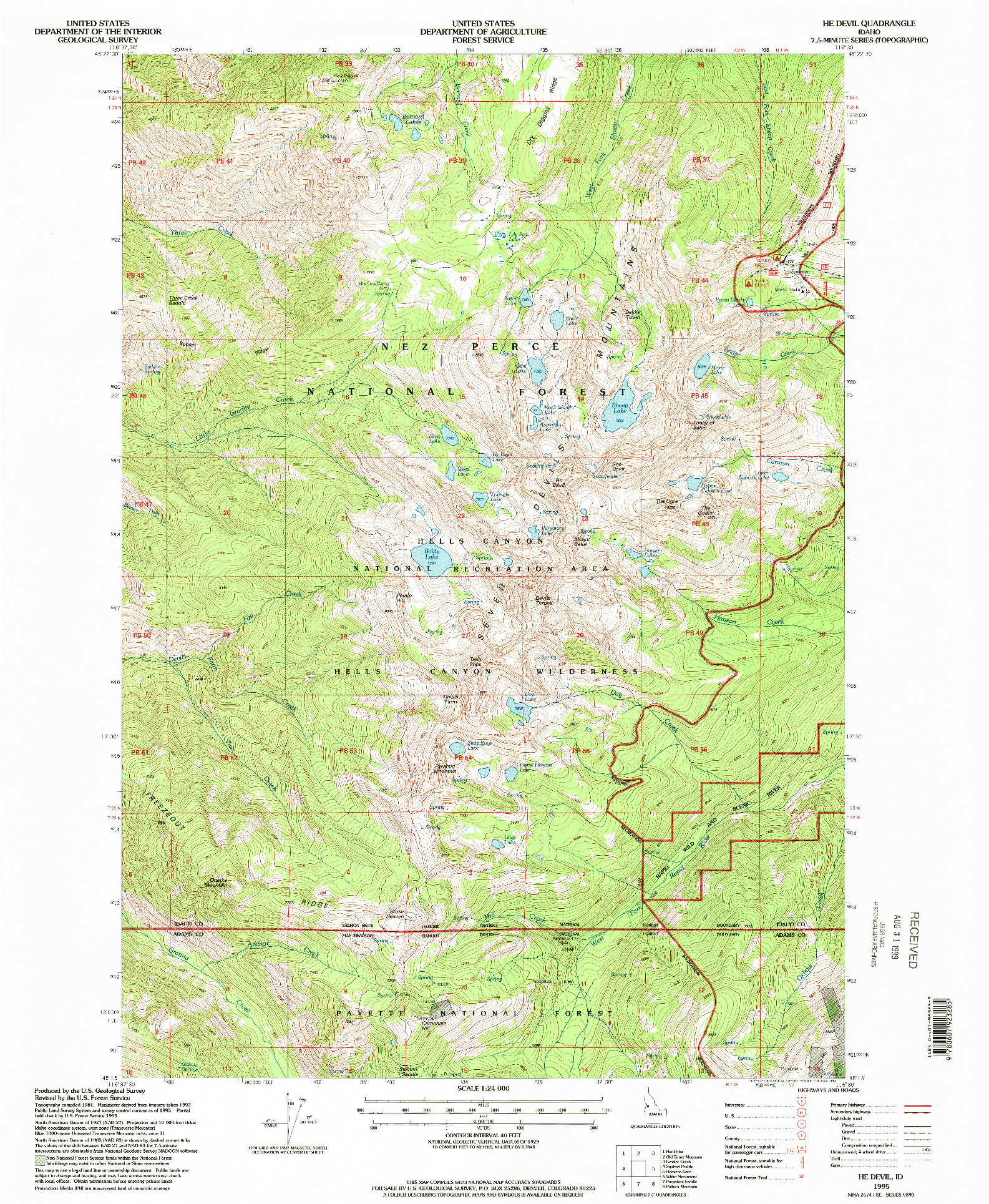 USGS 1:24000-SCALE QUADRANGLE FOR HE DEVIL, ID 1995