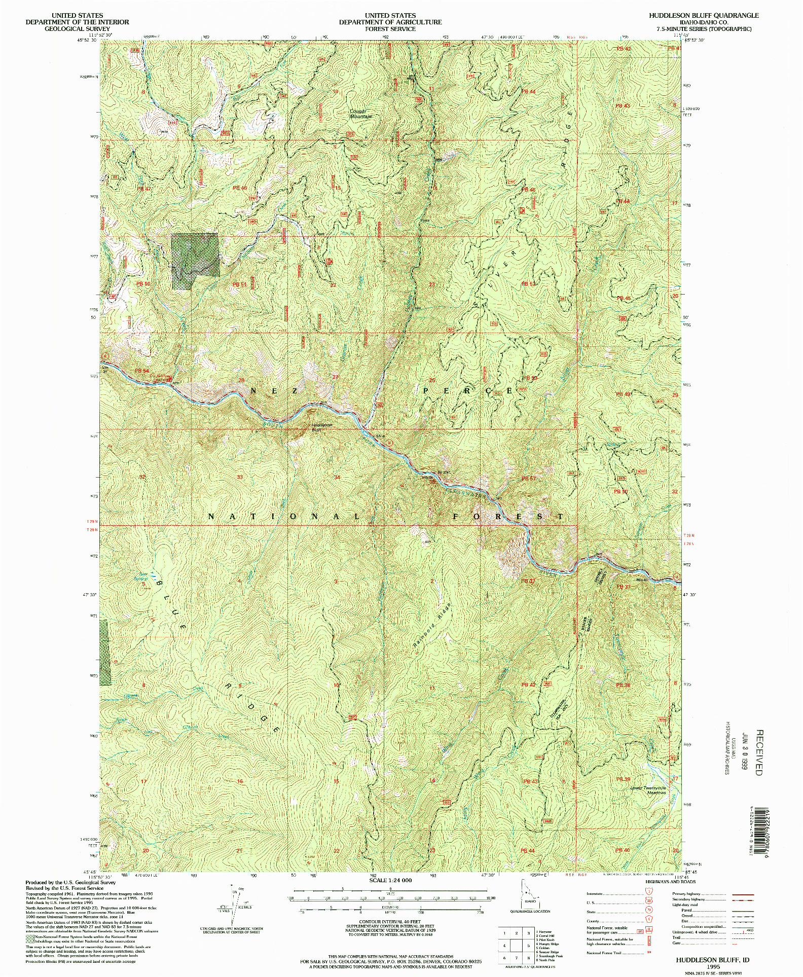 USGS 1:24000-SCALE QUADRANGLE FOR HUDDLESON BLUFF, ID 1995