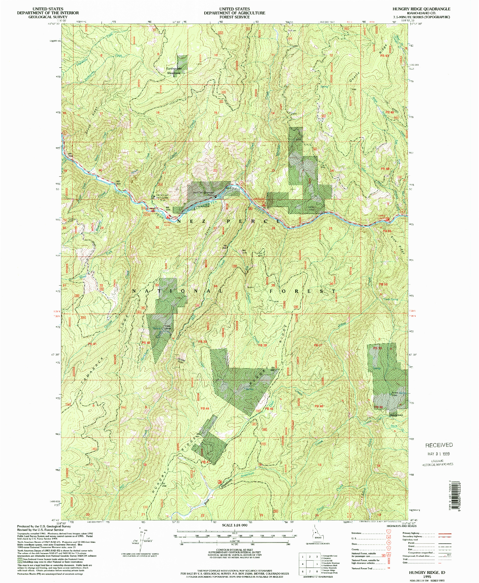 USGS 1:24000-SCALE QUADRANGLE FOR HUNGRY RIDGE, ID 1995