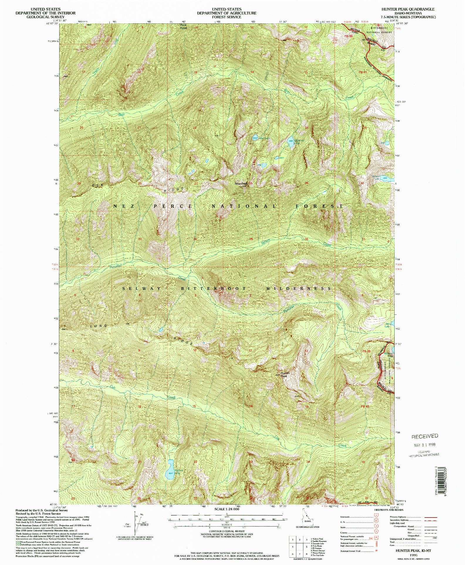 USGS 1:24000-SCALE QUADRANGLE FOR HUNTER PEAK, ID 1995