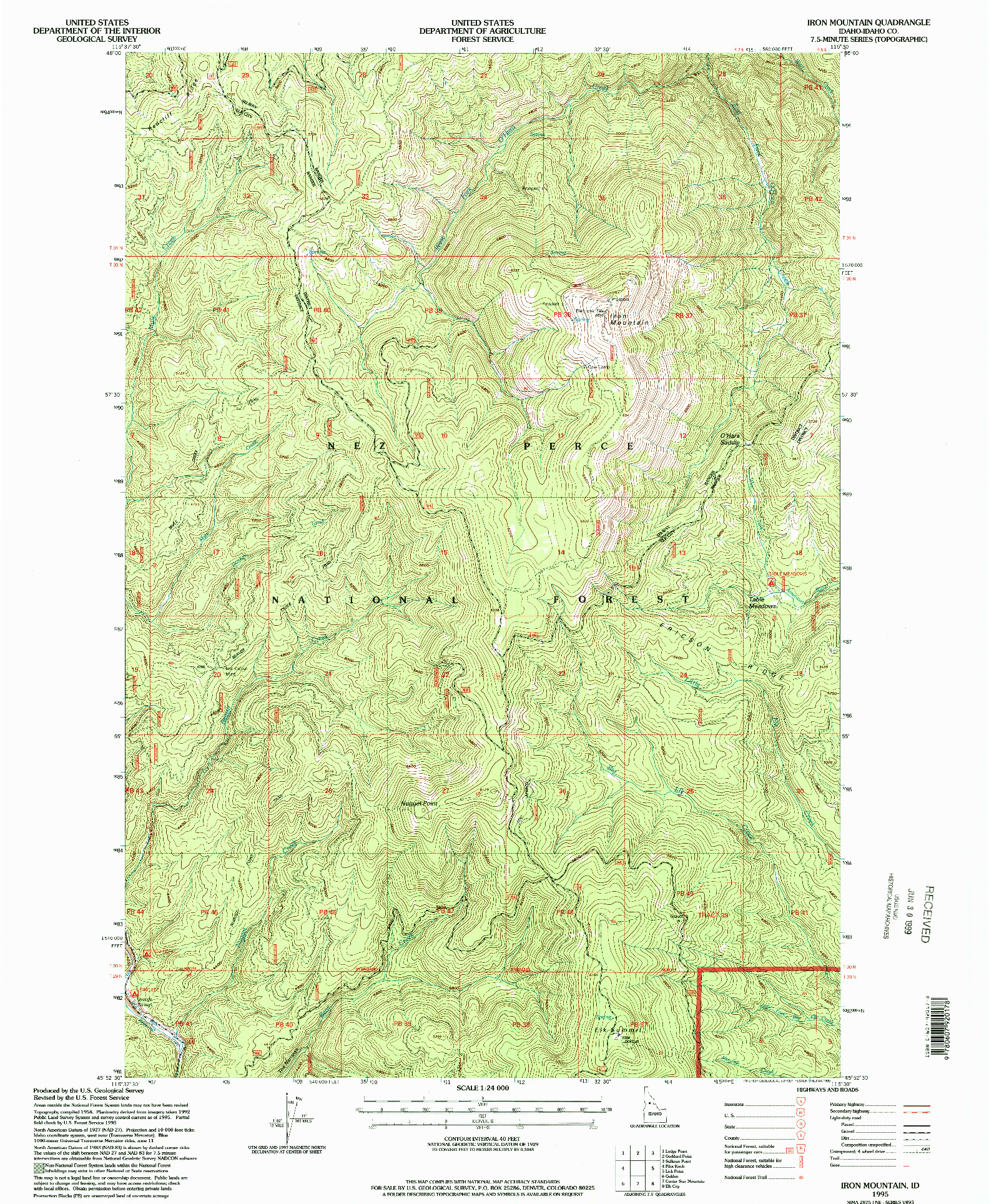 USGS 1:24000-SCALE QUADRANGLE FOR IRON MOUNTAIN, ID 1995
