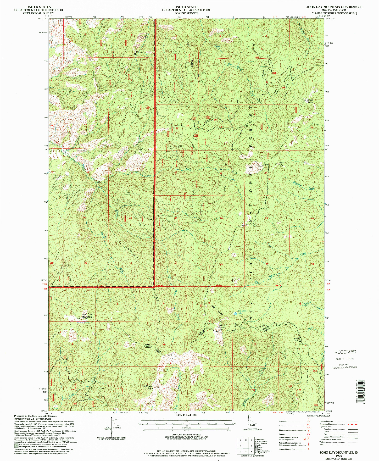 USGS 1:24000-SCALE QUADRANGLE FOR JOHN DAY MOUNTAIN, ID 1995